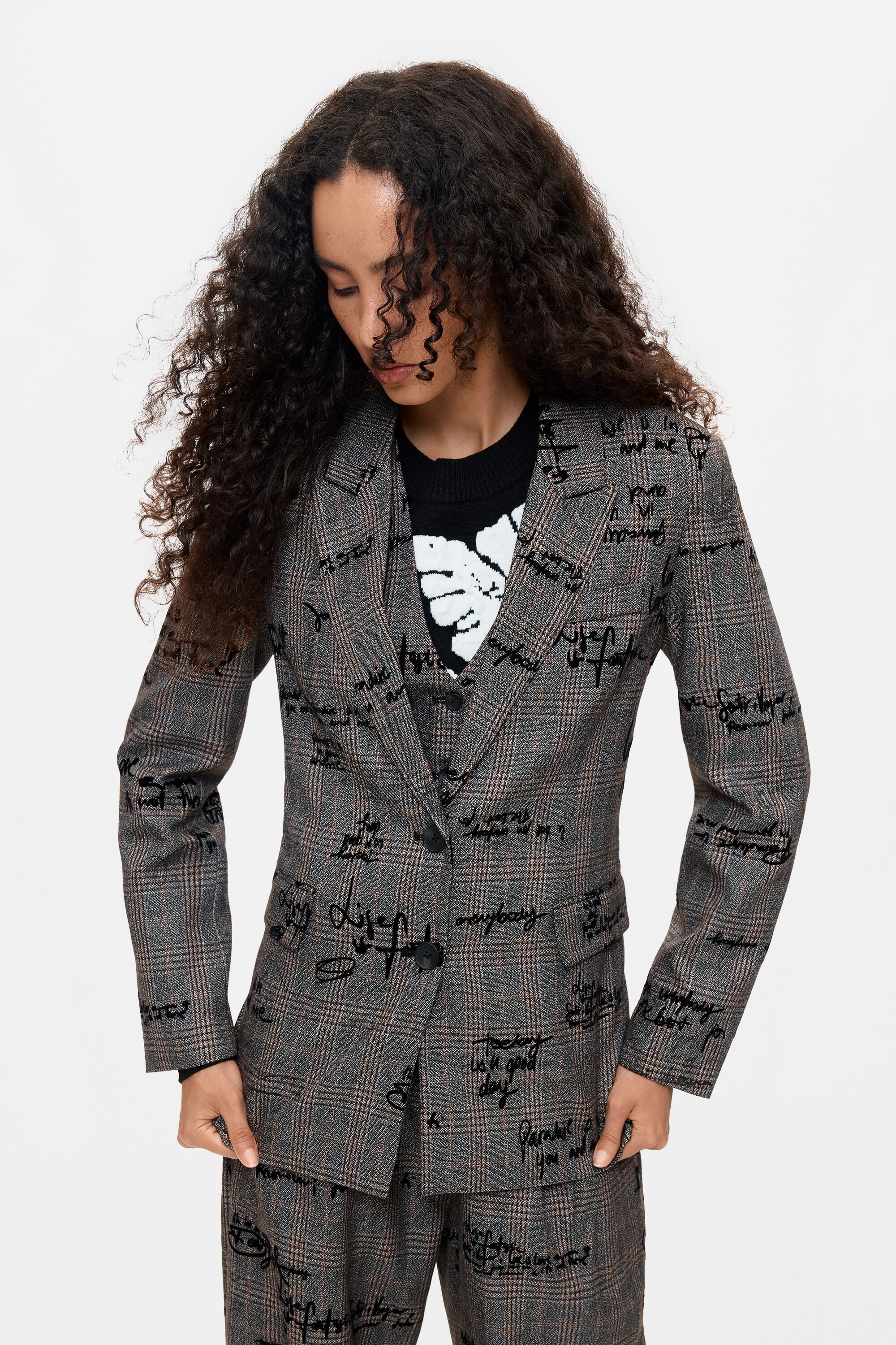 Desigual Geruite blazer lettering