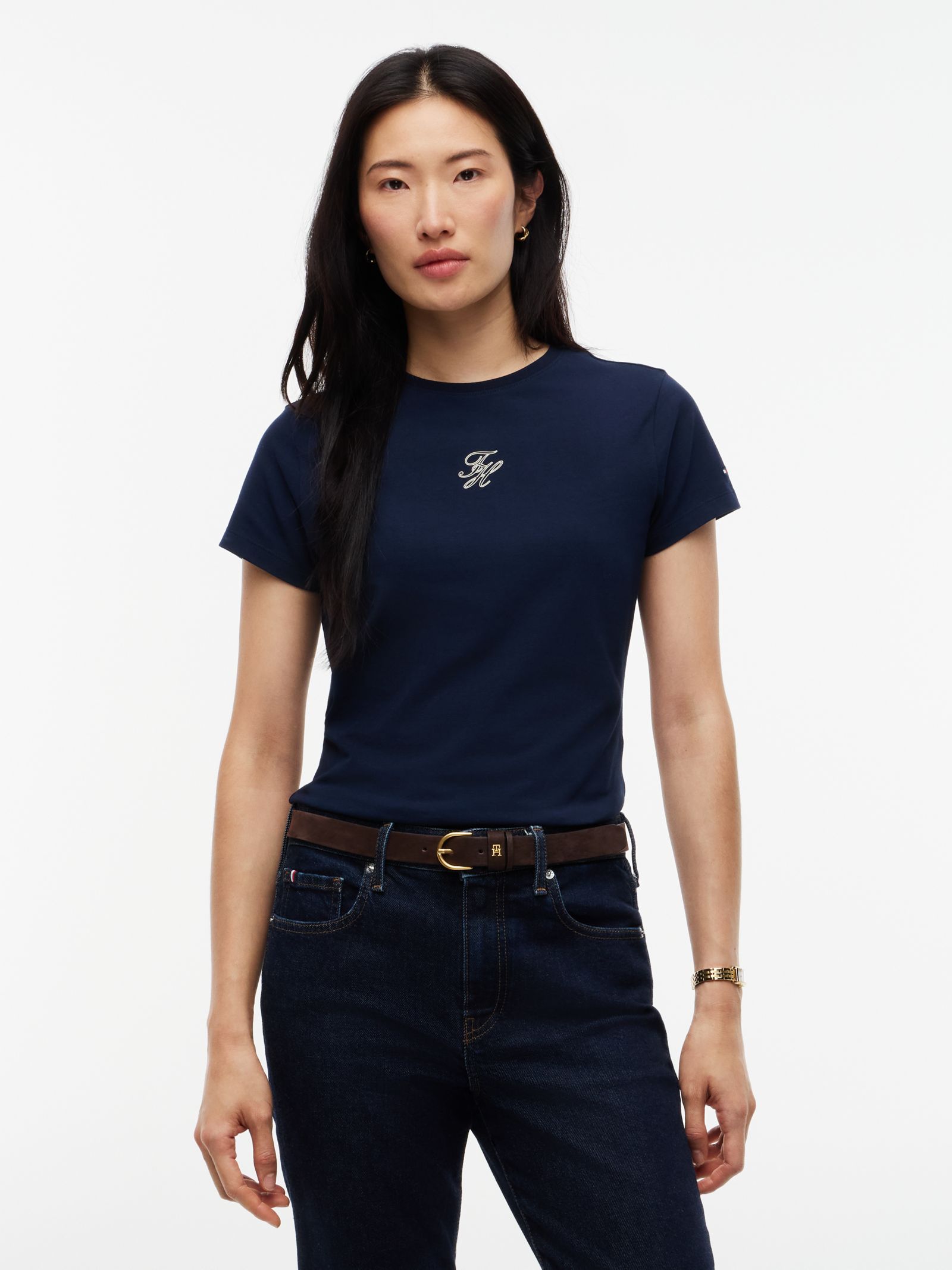 Tommy Hilfiger slim fit T-shirt met geborduurd logo in marine