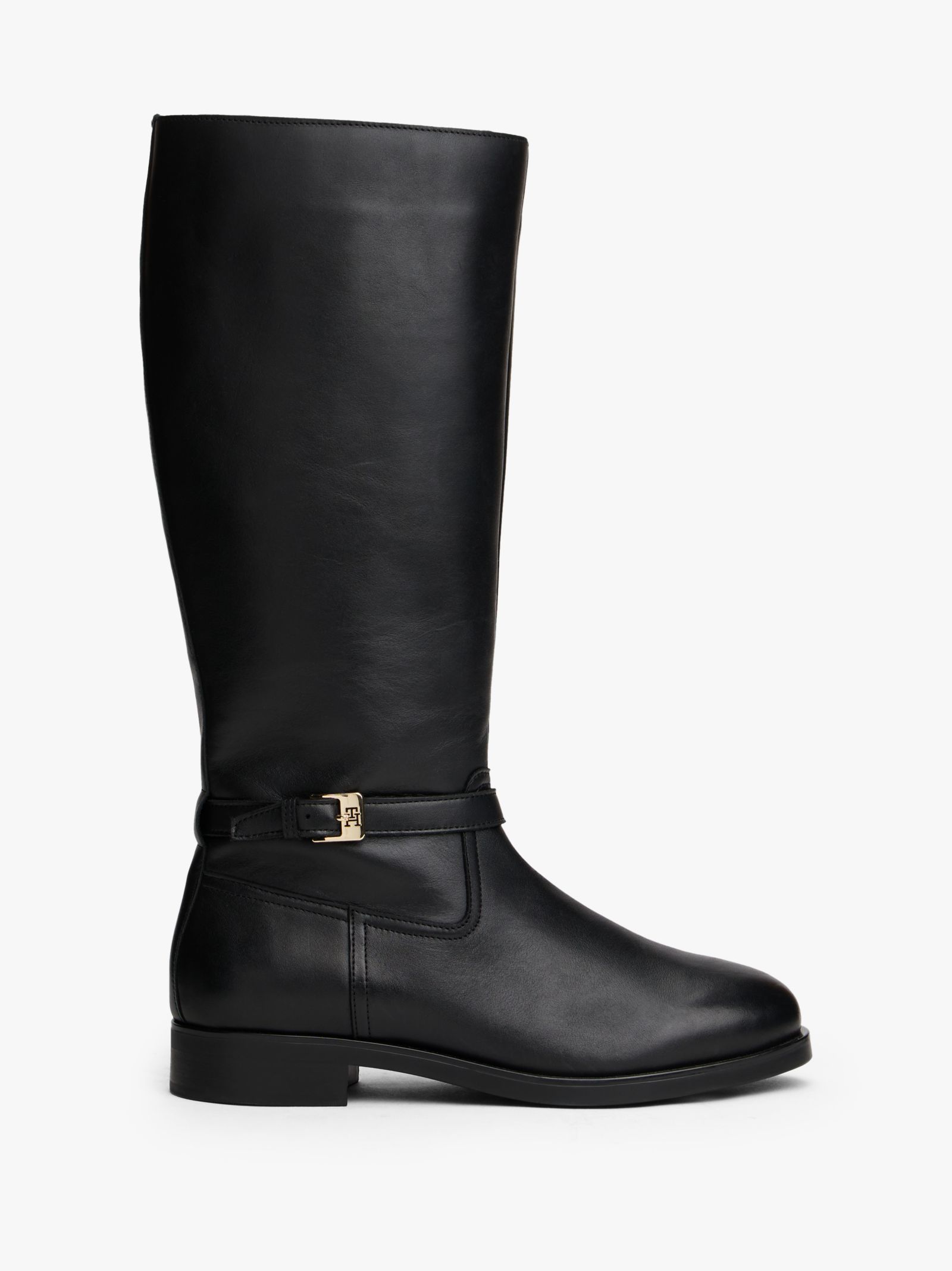 Tommy Hilfiger Leren rijlaars met TH Monogramgesp in zwart