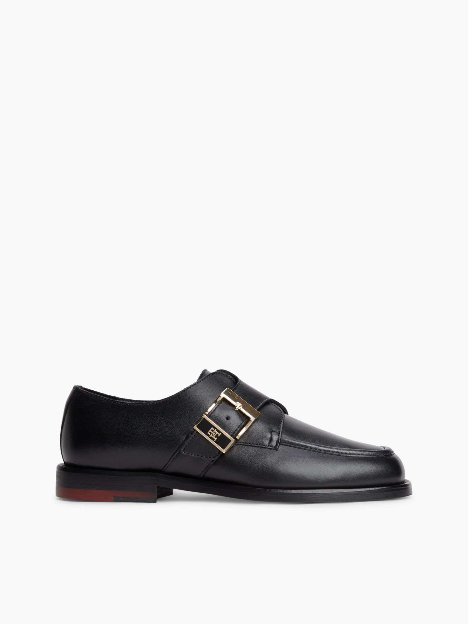 Tommy Hilfiger New York Label leren loafer met gesp in zwart