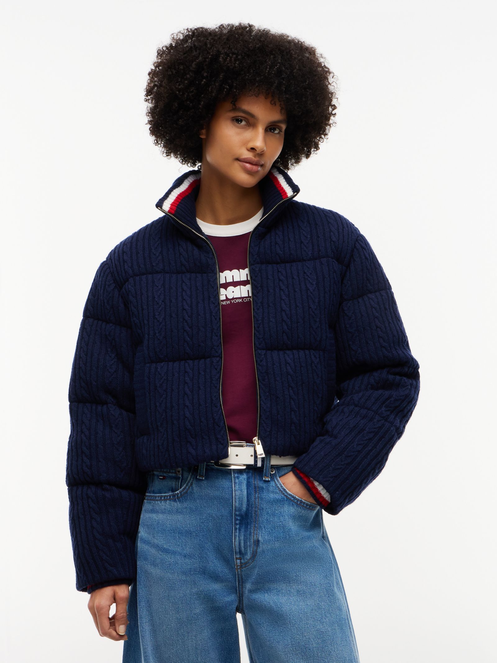 Tommy Jeans Kabelgebreid relaxed fit pufferjack
