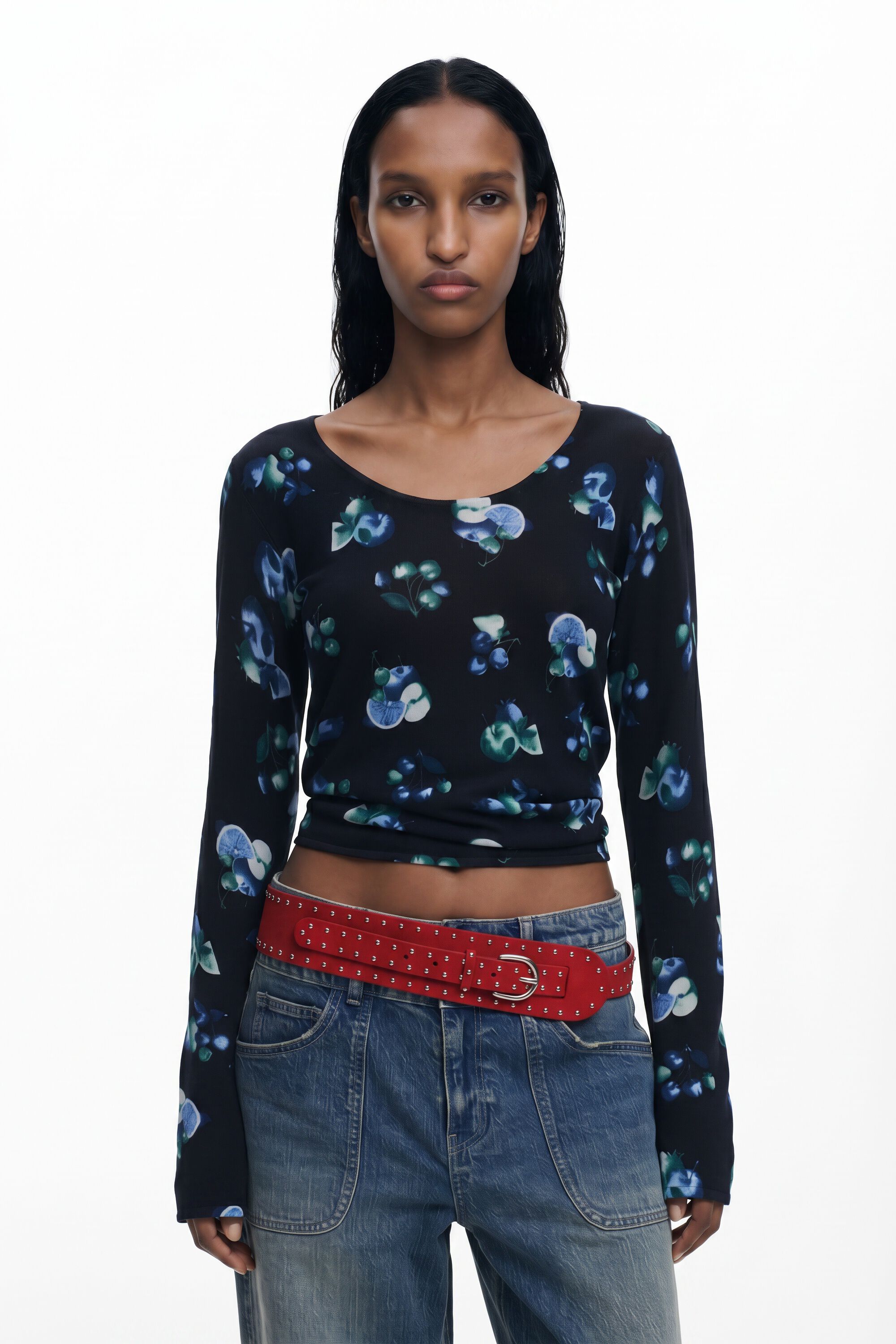 Desigual Perkins-kraag trui met fruitprint