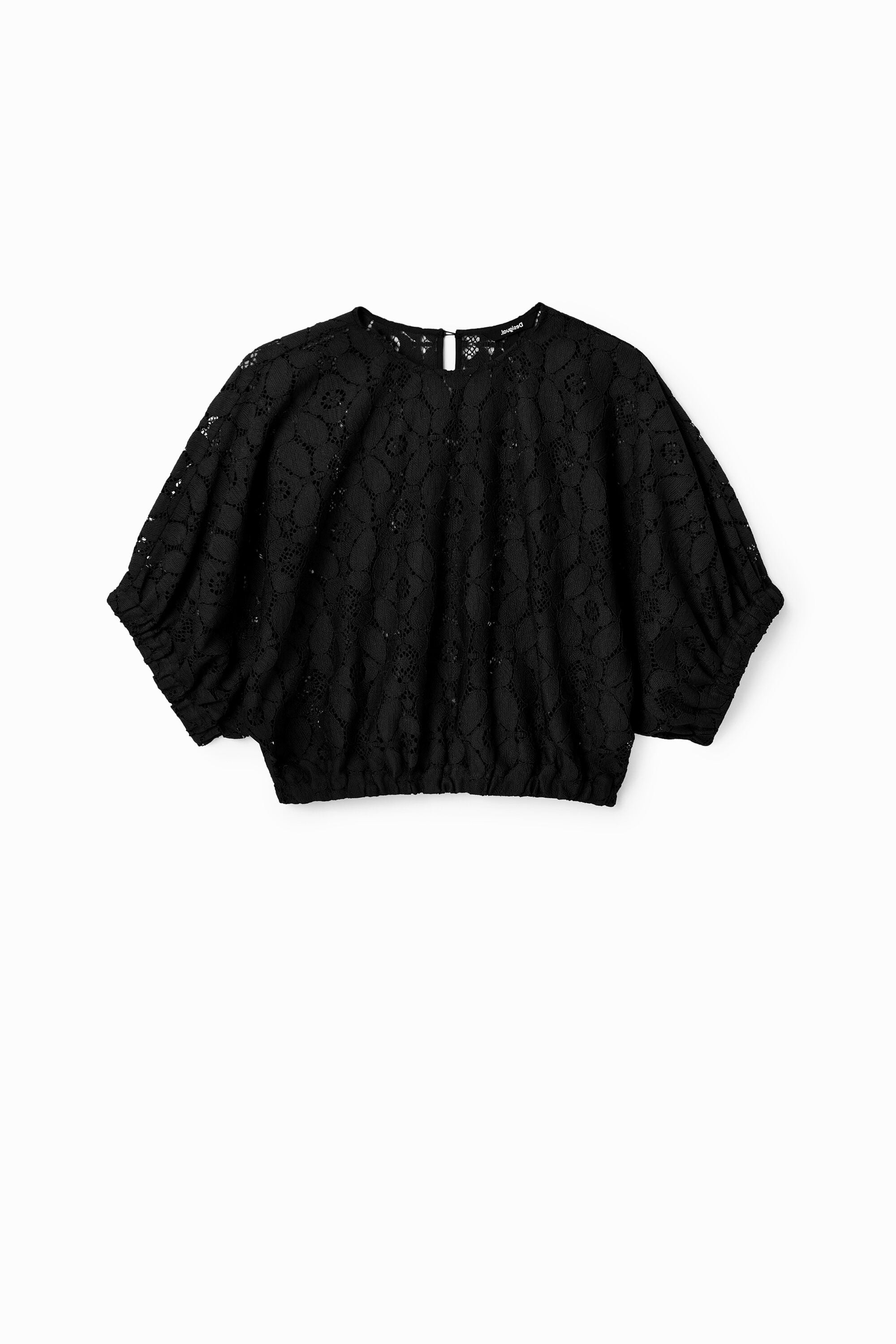 Desigual Korte kanten blouse met pofmouwen