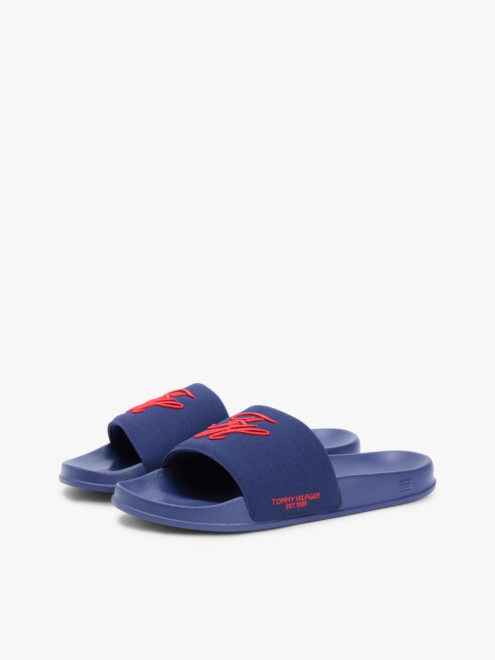 Tommy Hilfiger Canvas badslipper met geborduurd logo in marine