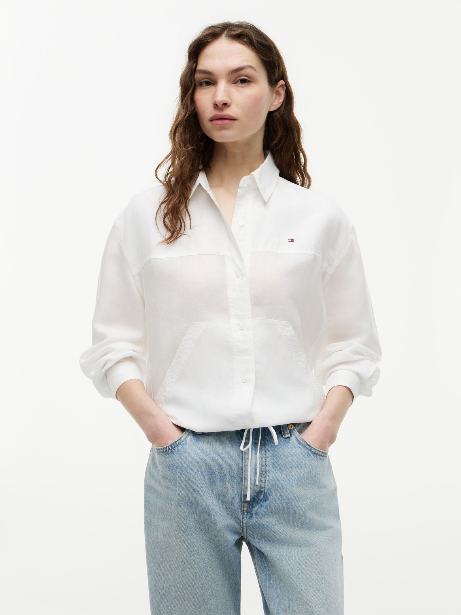 Tommy Hilfiger relaxed fit overhemd met trekkoord en linnen