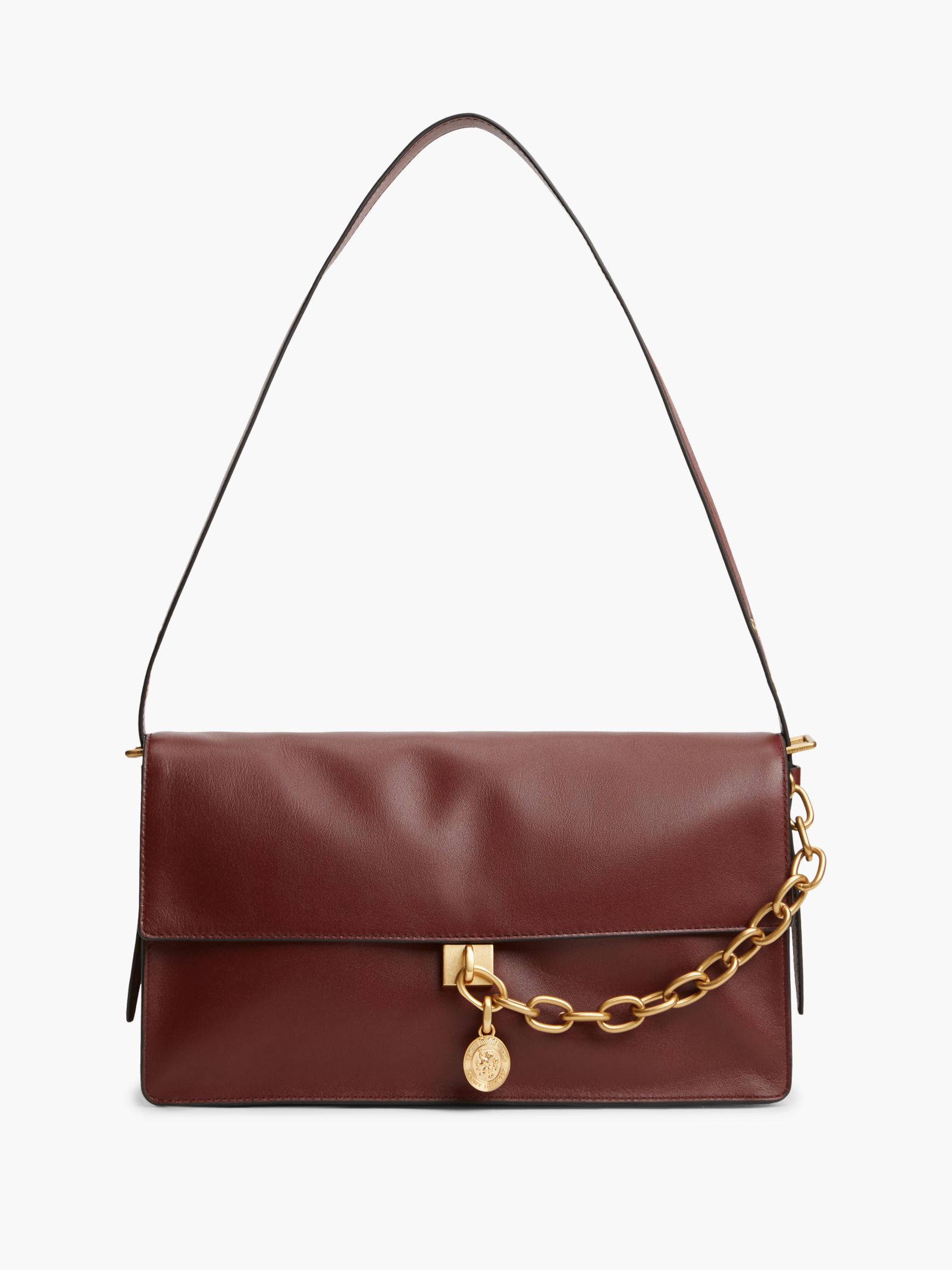 Tommy Hilfiger Leren schoudertas met kettingband en bedel in rood