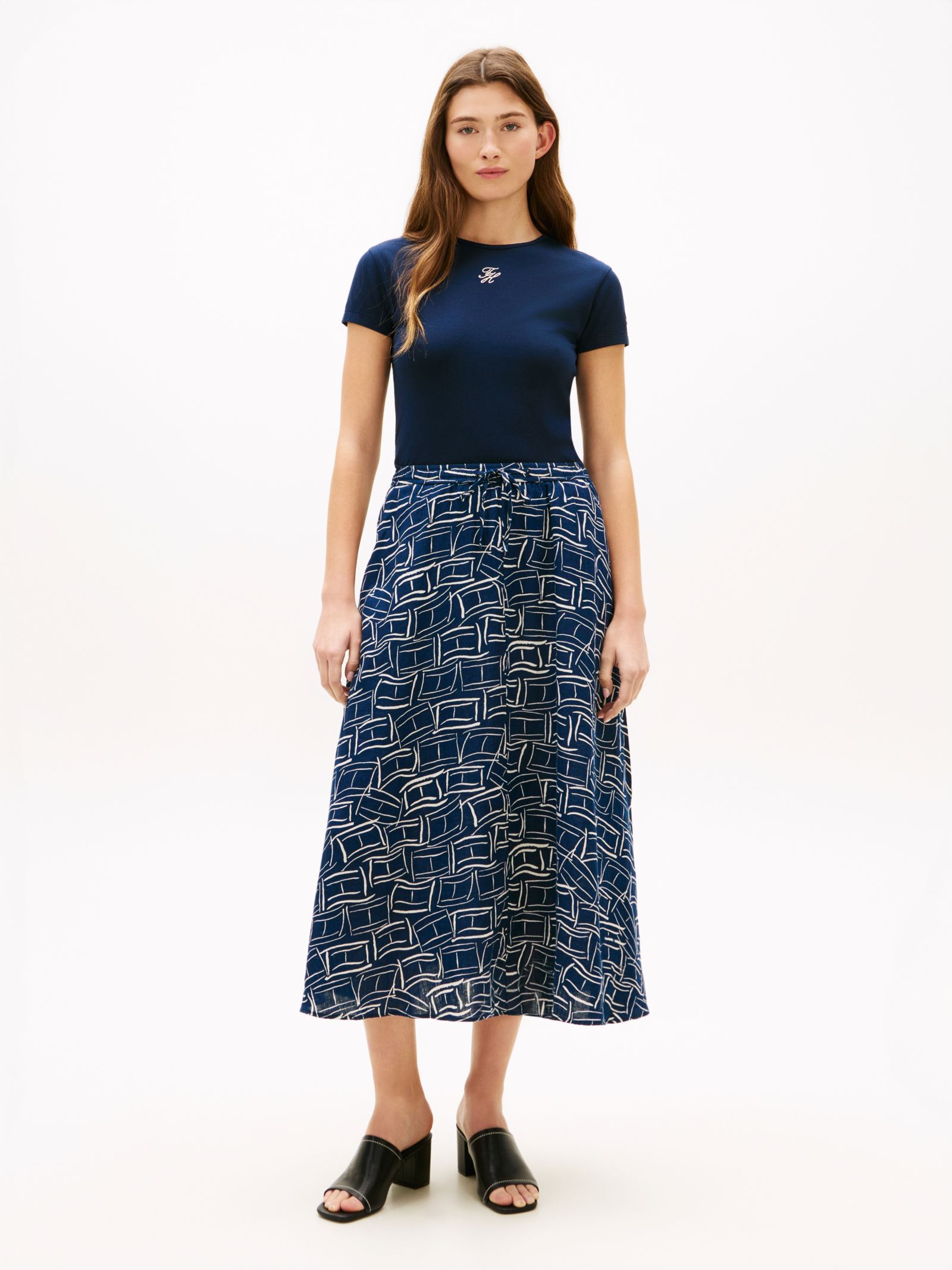 Tommy Hilfiger A Line midirok van puur linnen in marine