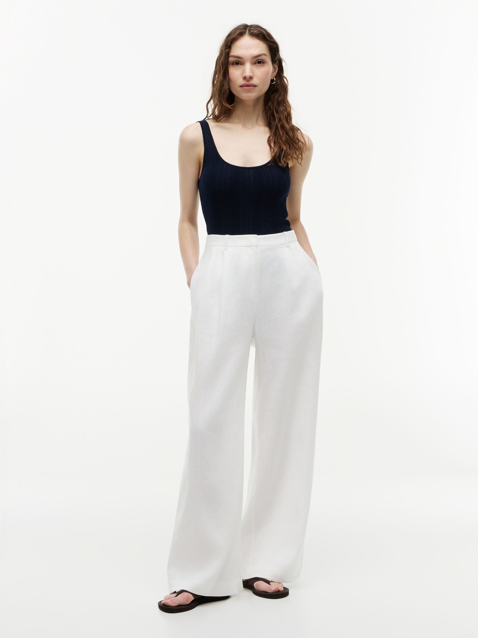 Tommy Hilfiger Pantalon van linnenmix met wijde broekspijpen in wit