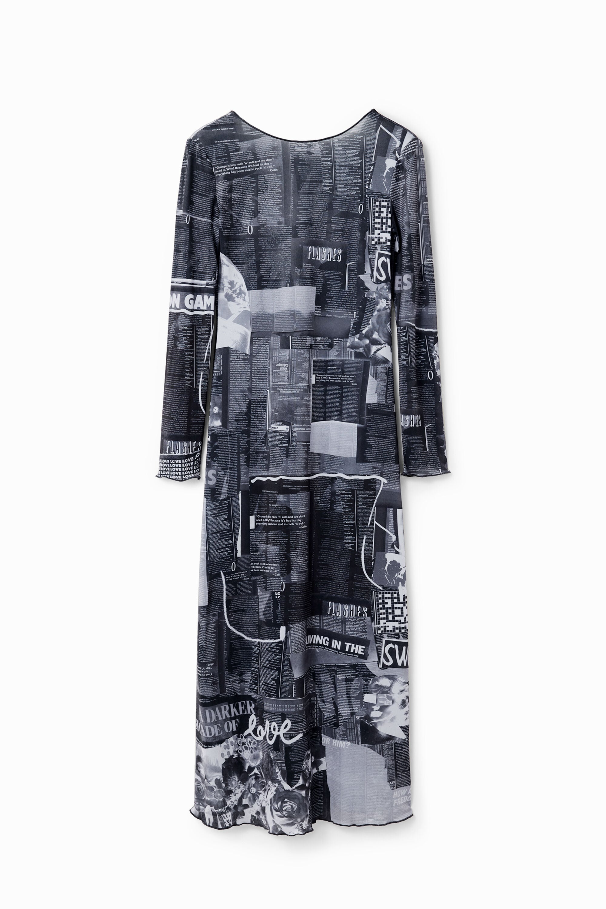 Desigual Slim fit midi-jurk met krantenknipsels in zwart