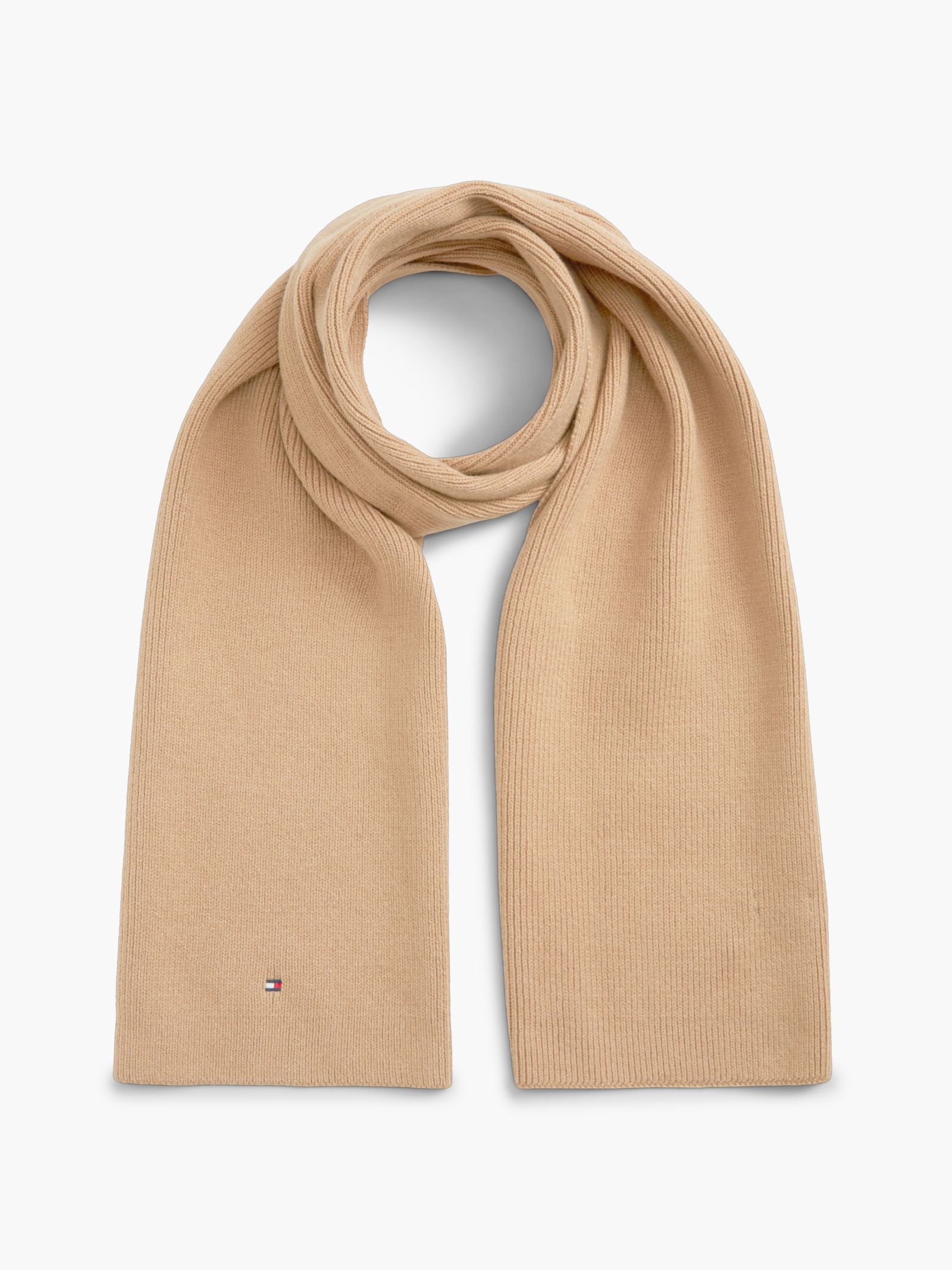 Tommy Hilfiger Wolmix sjaal met geborduurde vlag in beige
