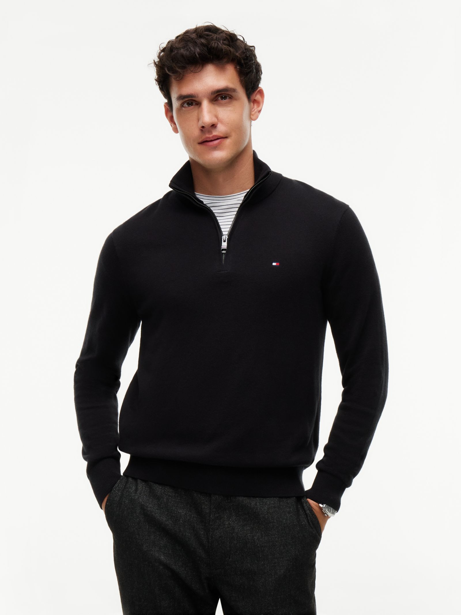 Tommy Hilfiger Trui met opstaande hals Quarter Zip en kasjmier in zwart