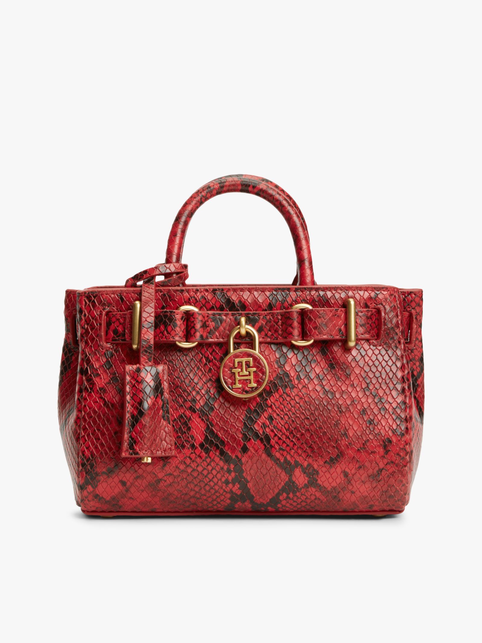 Tommy Hilfiger The American Icon leren shopper met slangenprint in rood