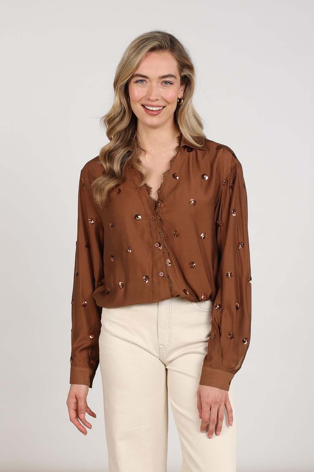 Nukus Blouse Anika Paillet Bruin dames