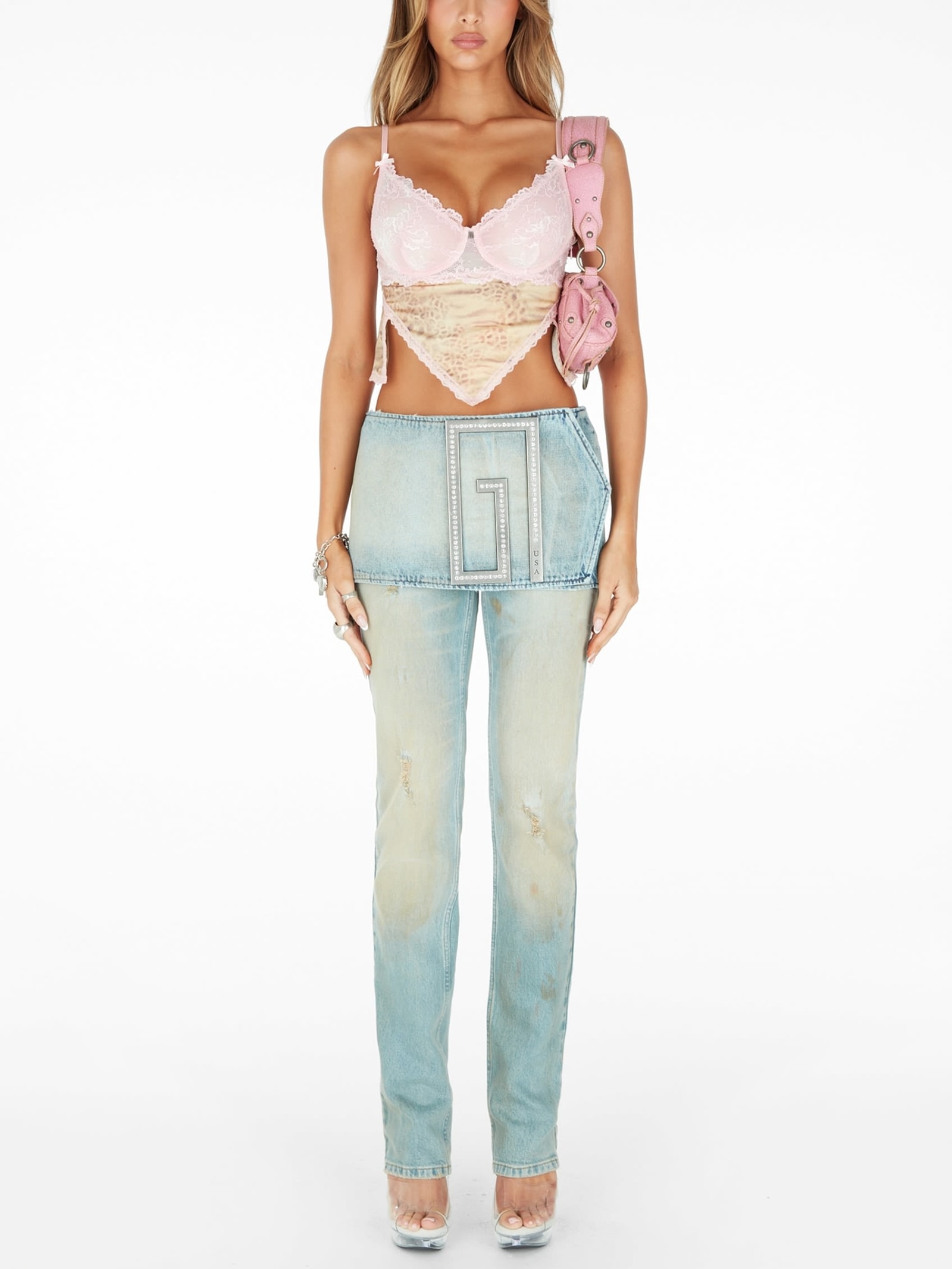Guess Cropped Korset Van Viscose in roze