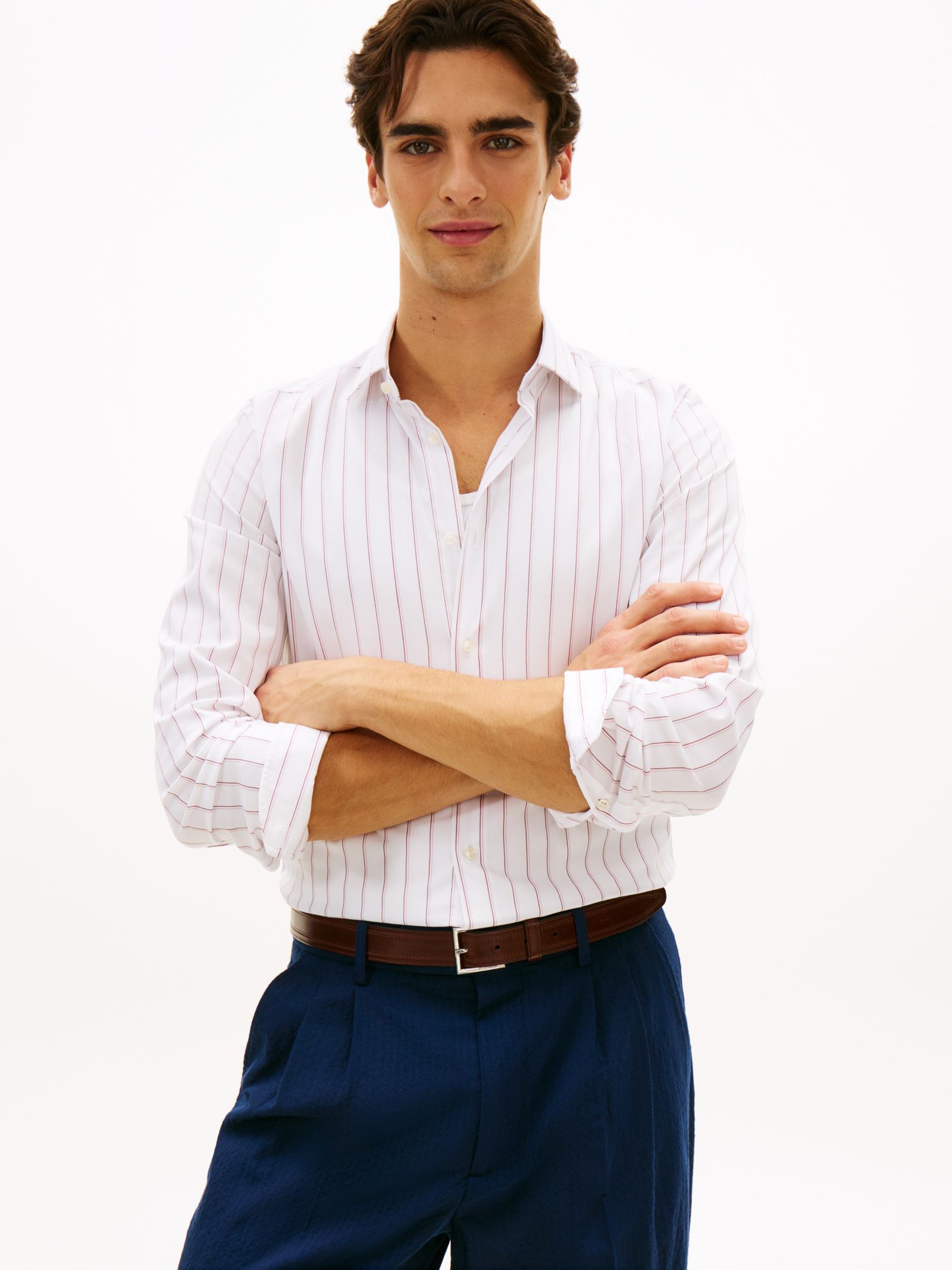 Tommy Hilfiger New York Label Slim Fit TH Flex Overhemd met strepen in wit