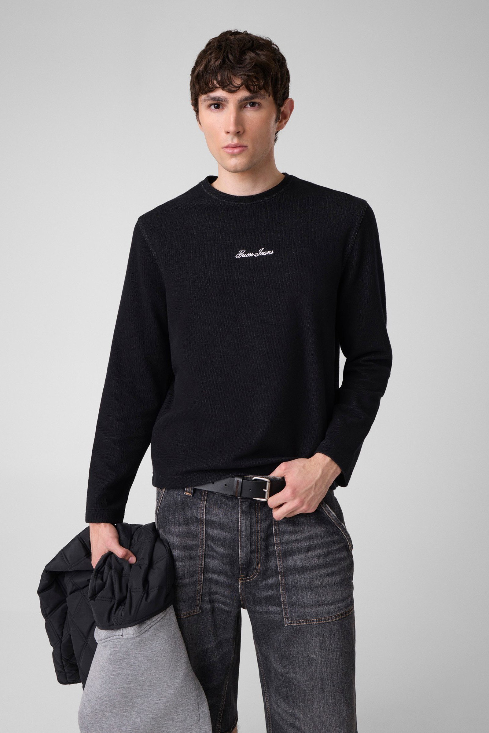 Guess T-Shirt Met Lange Mouwen En Logo in zwart