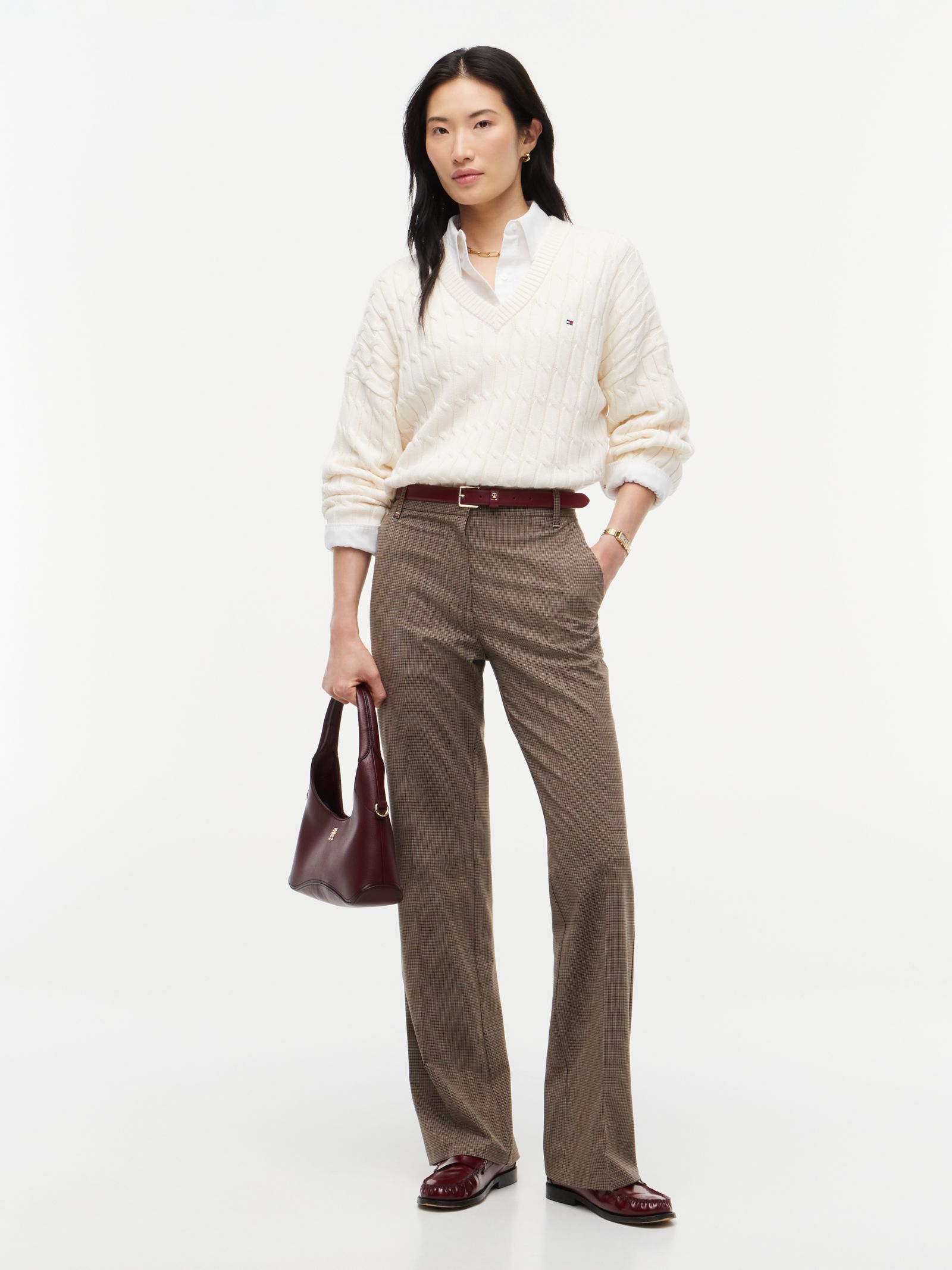 Tommy Hilfiger Travel slim fit bootcut broek in bruin