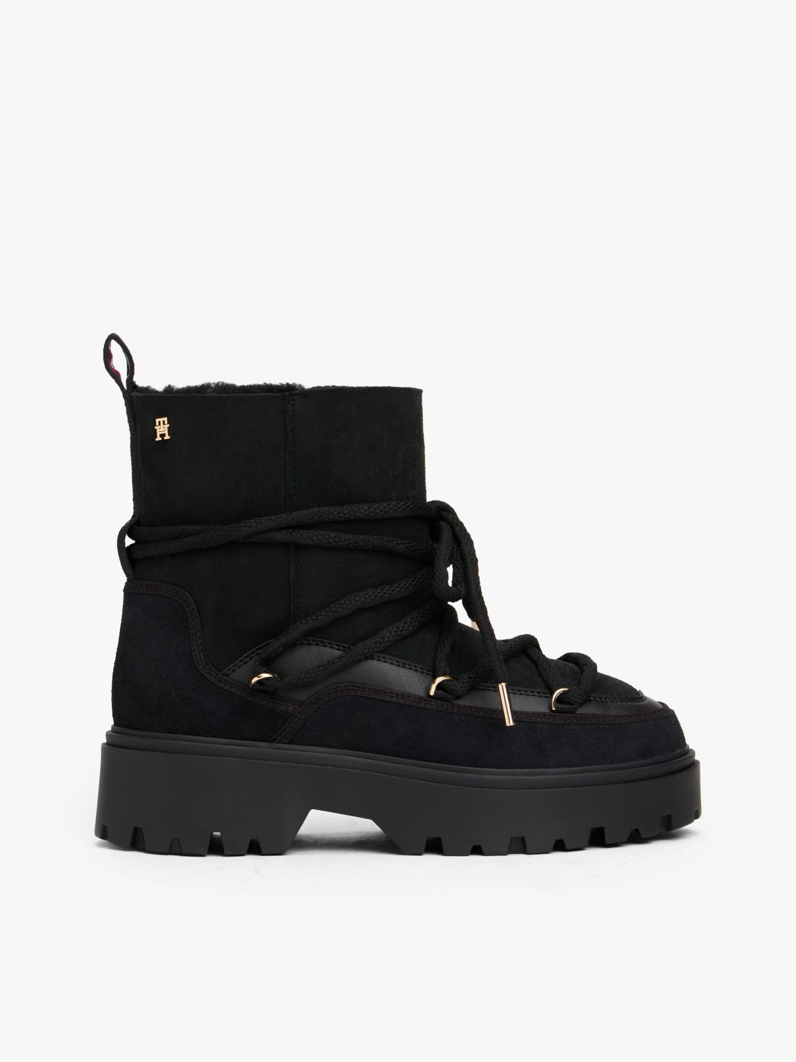 Tommy Hilfiger Leren snowboot met profielzool en monogram in zwart