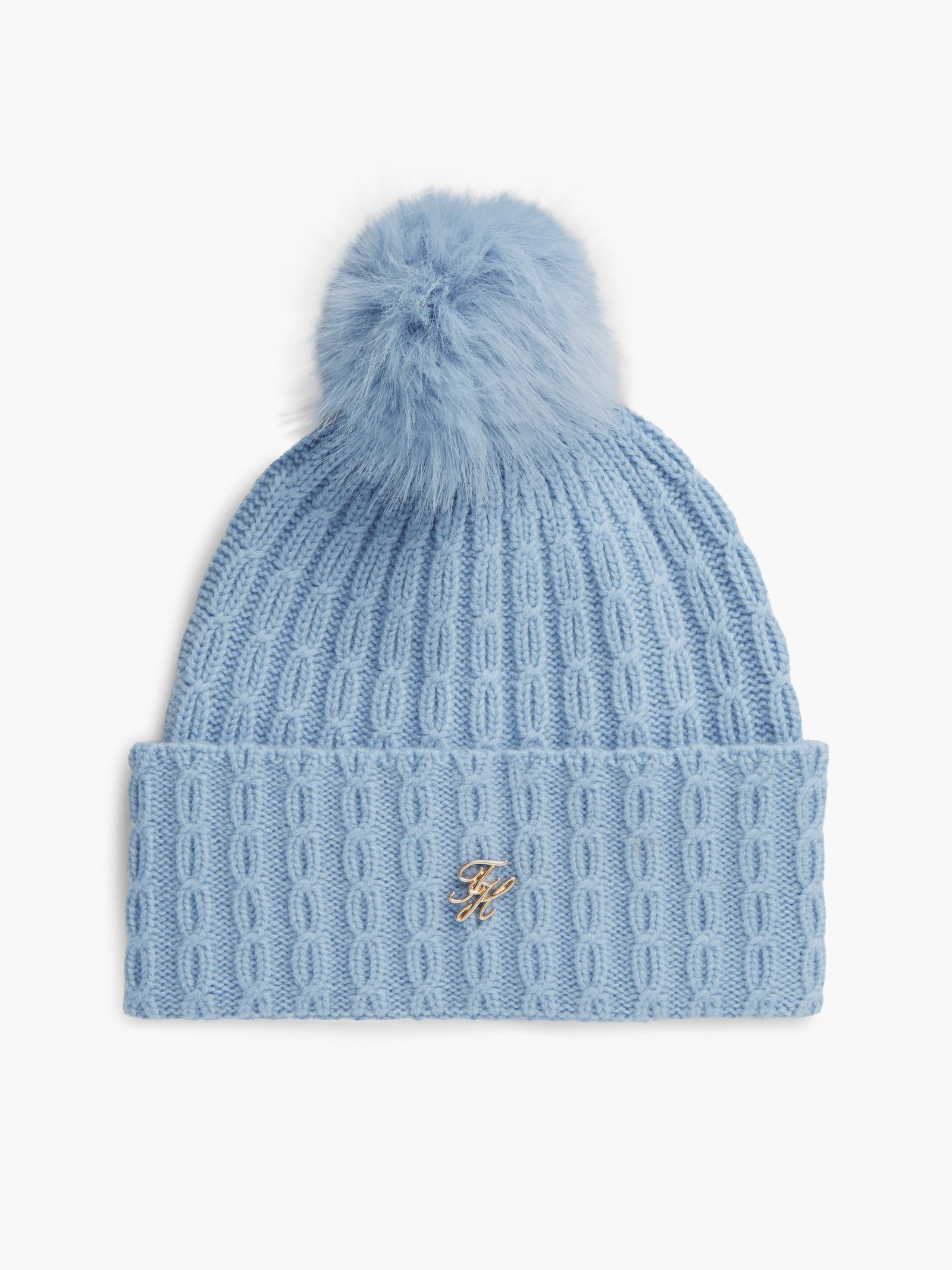 Tommy Hilfiger Beanie met pompon en kasjmier in blauw