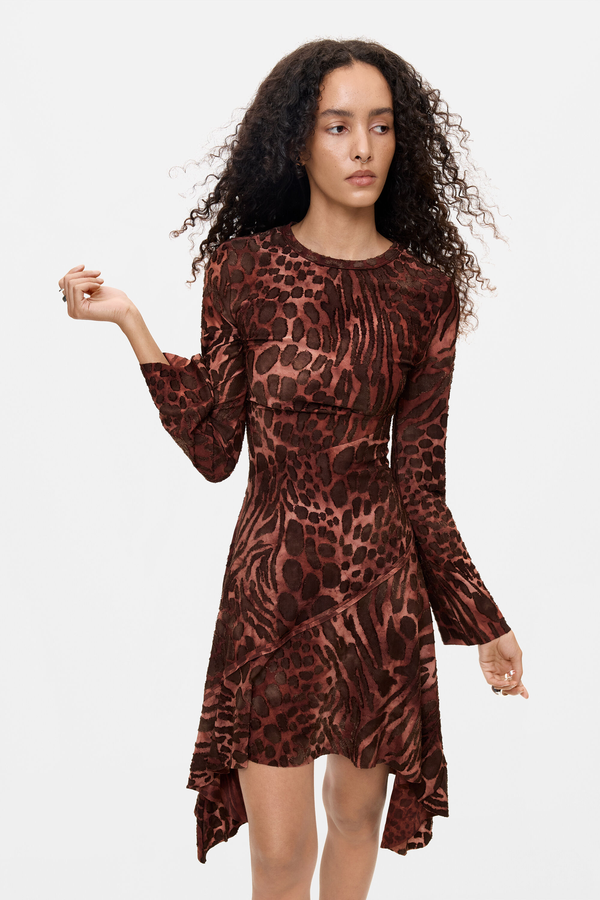 Desigual Kort fluwelen jurk in bruin