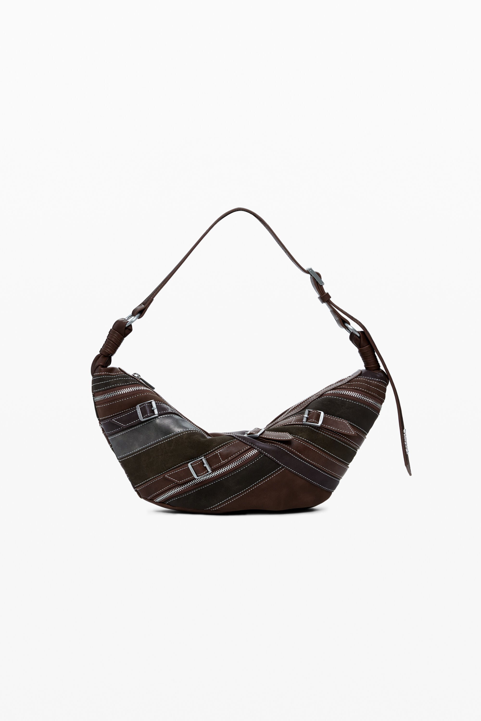 Desigual Middelgrote patchwork schoudertas in bruin