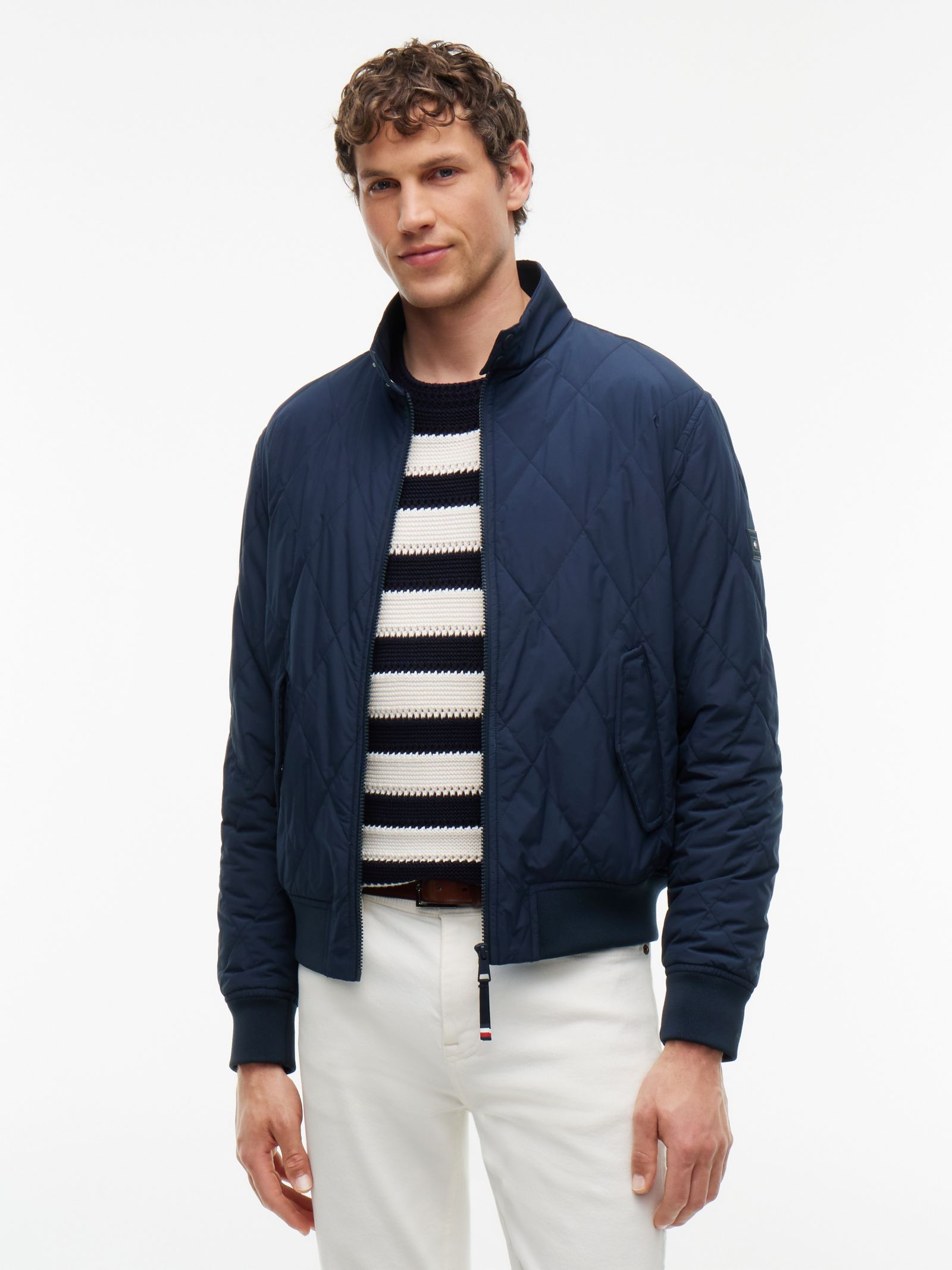 Tommy Hilfiger Waterafstotend compact doorgestikt Harrington jack in marine