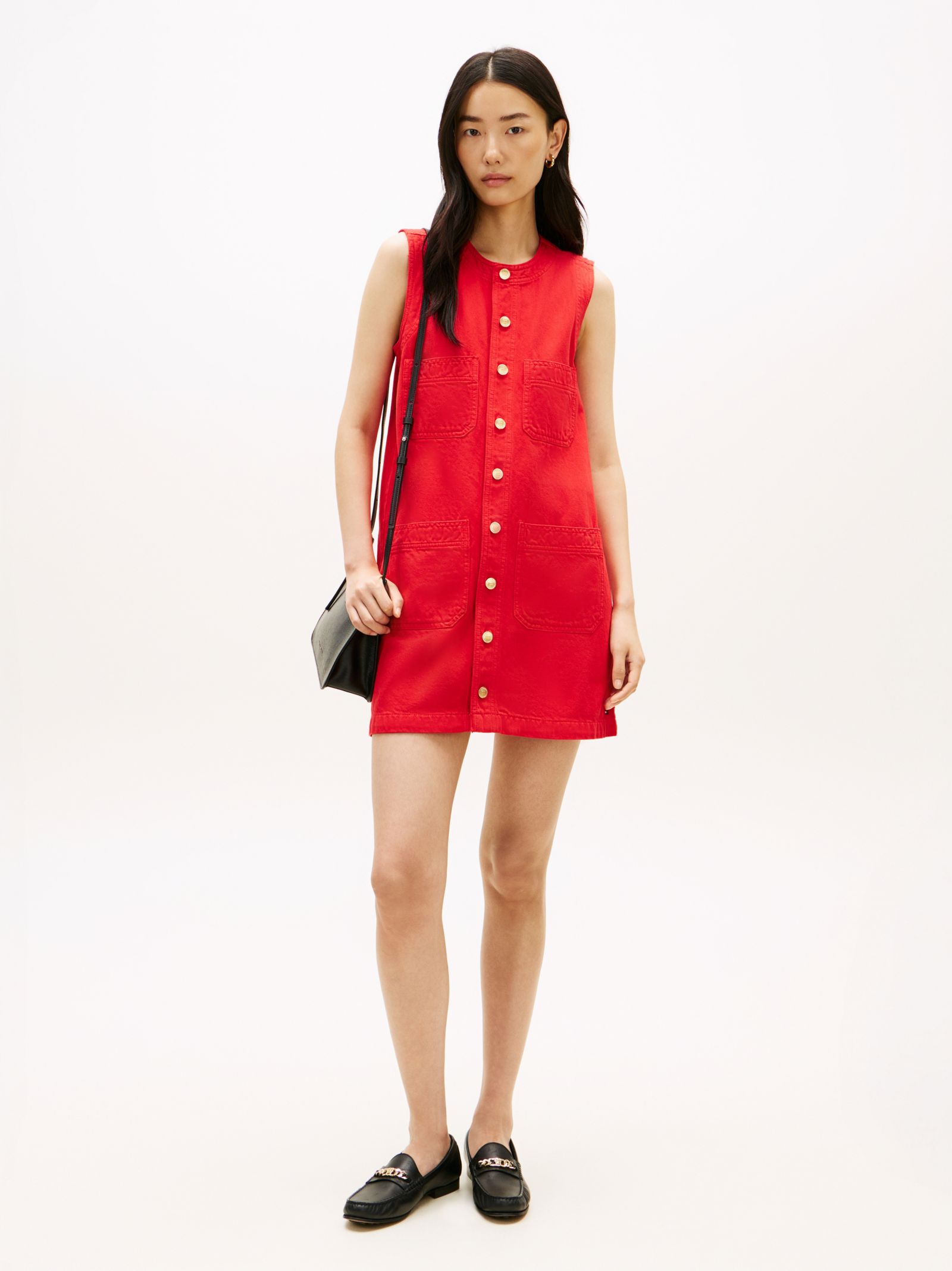 Tommy Hilfiger Denim mini shiftjurk met goudkleurige knopen in rood