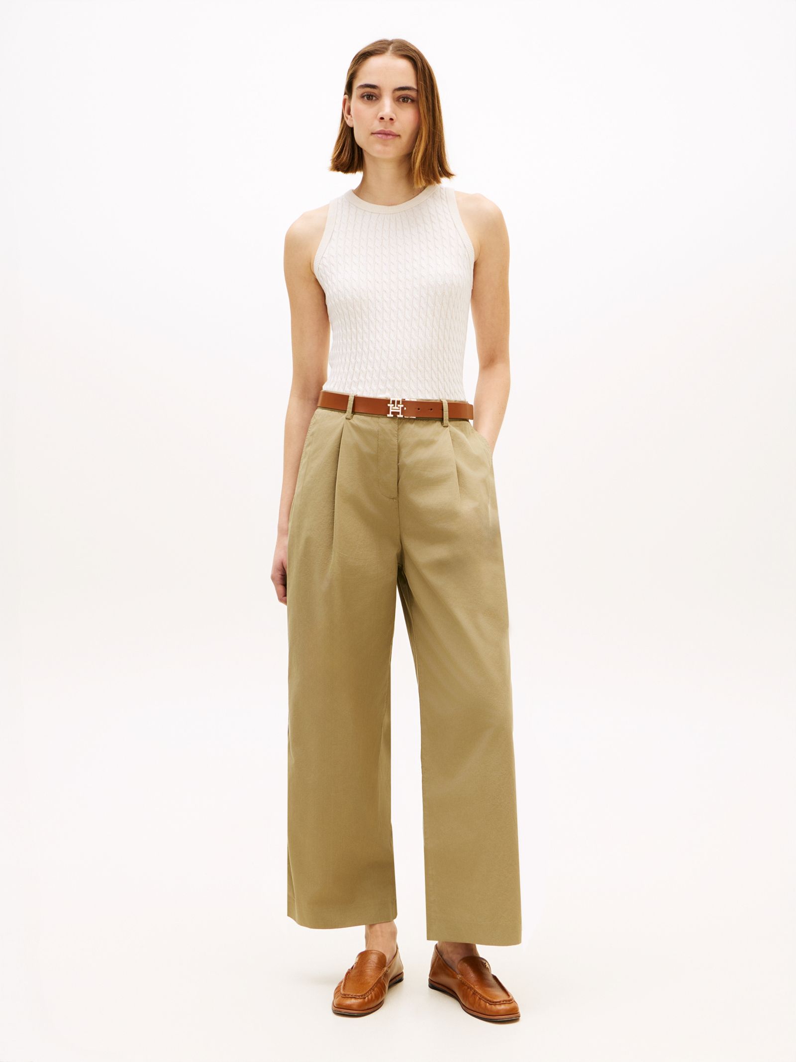 Tommy Hilfiger Broek met wassing en wijde fit in beige