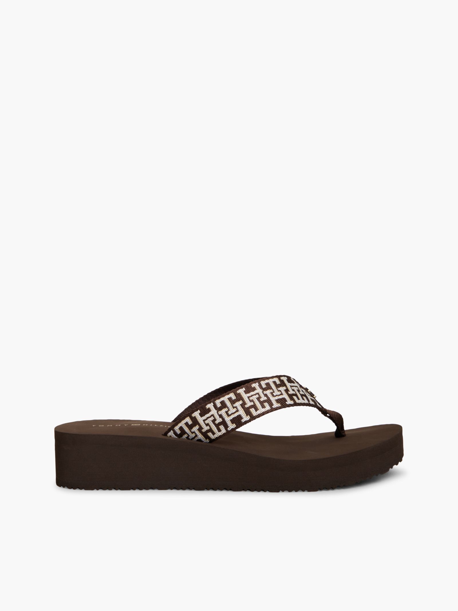Tommy Hilfiger Teenslipper met sleehak en webbing band met TH Monogram in bruin