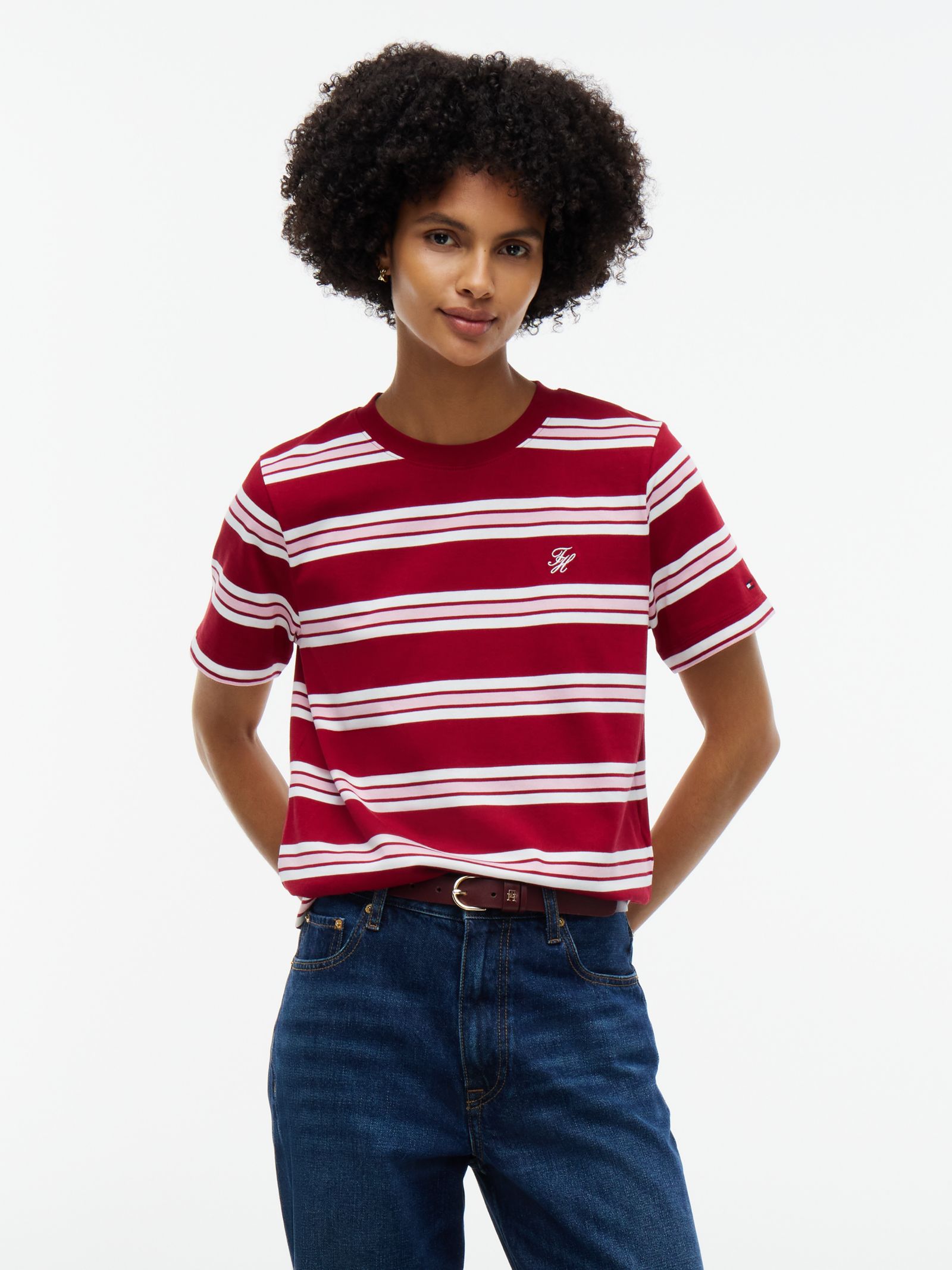 Tommy Hilfiger Relaxed fit T-shirt met geborduurd logo en rugbystreep