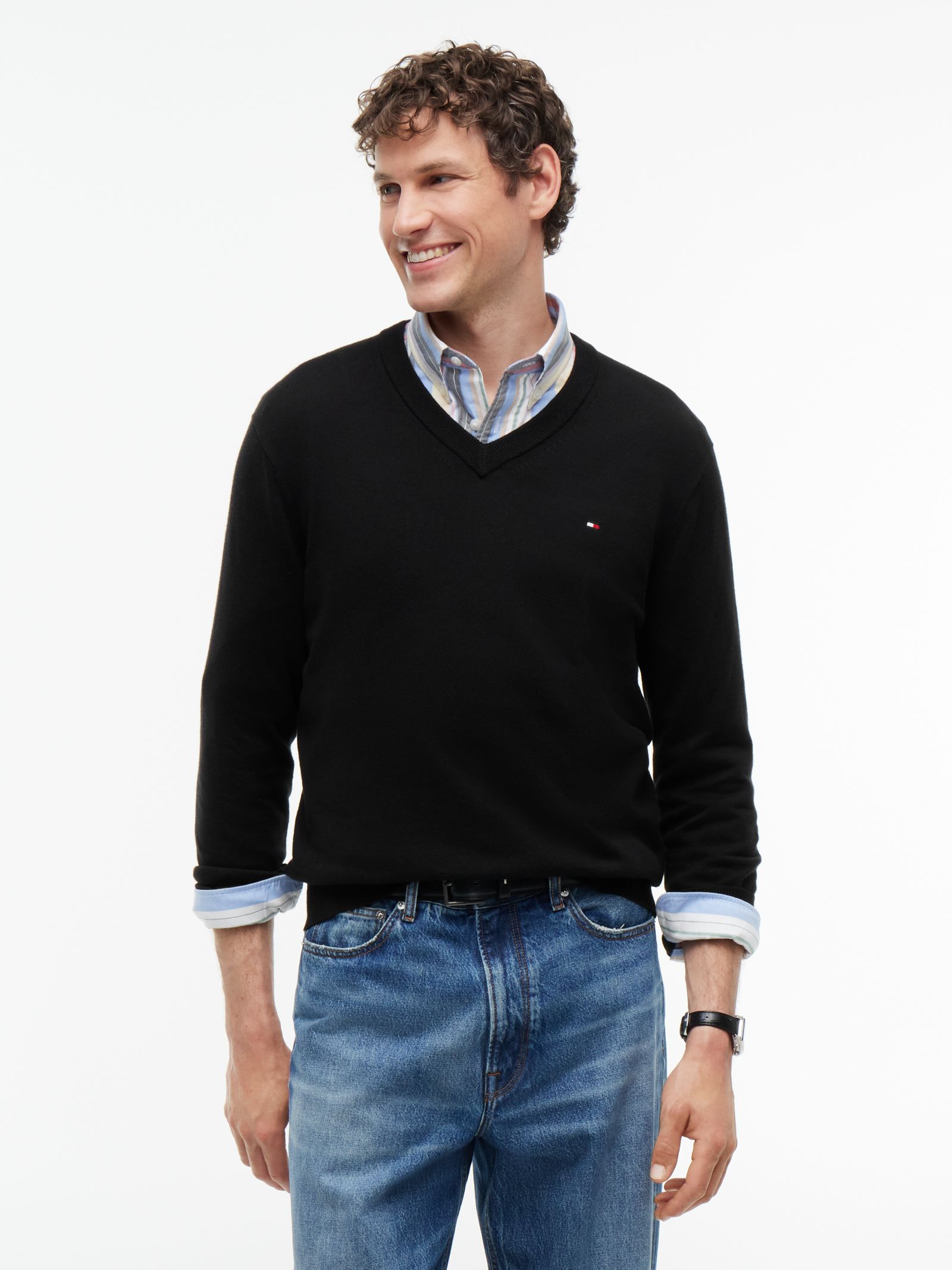 Tommy Hilfiger Trui met V Hals en kasjmier in zwart