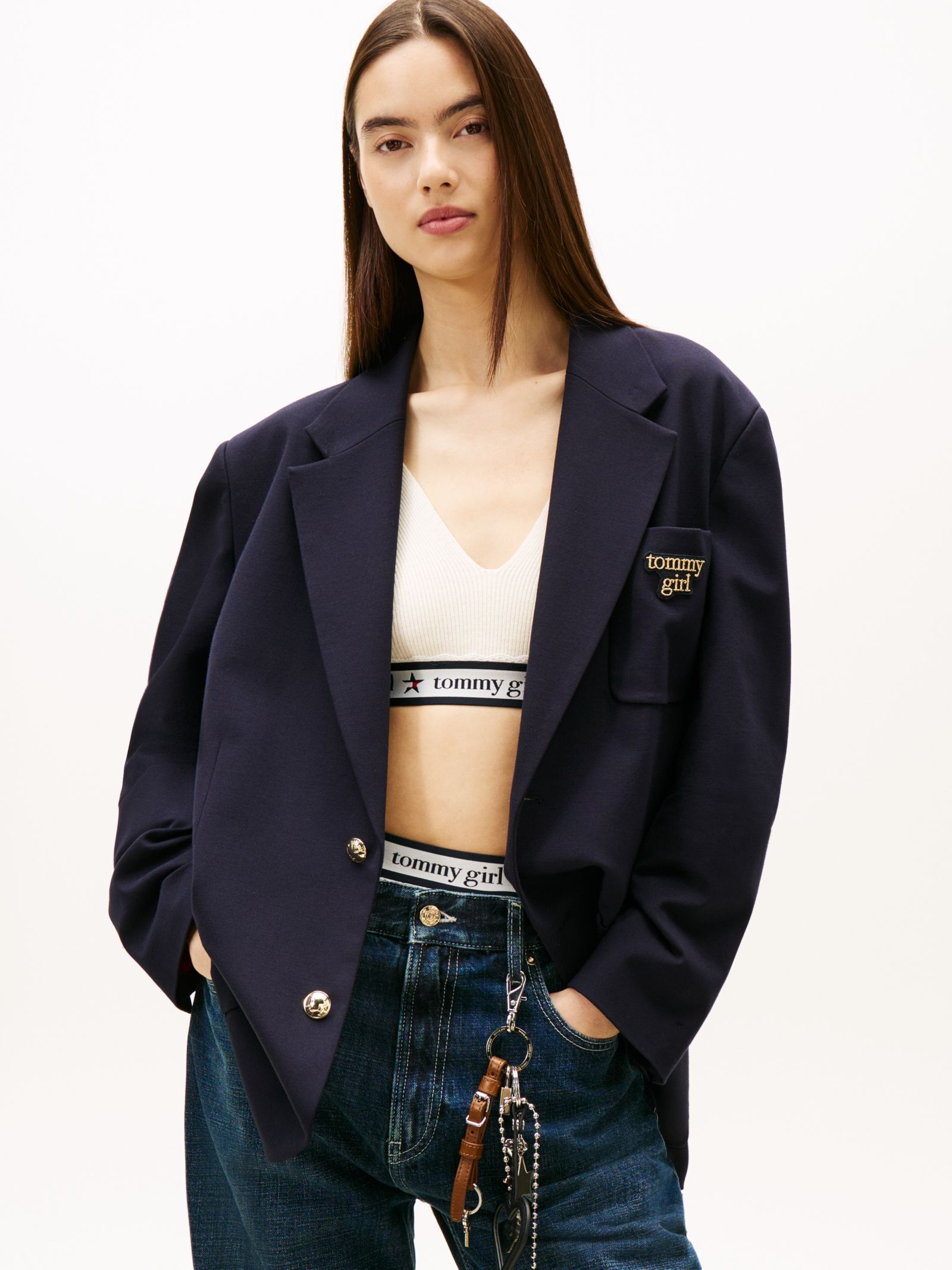 Tommy Jeans Tommy Girl oversized jersey blazer met logo