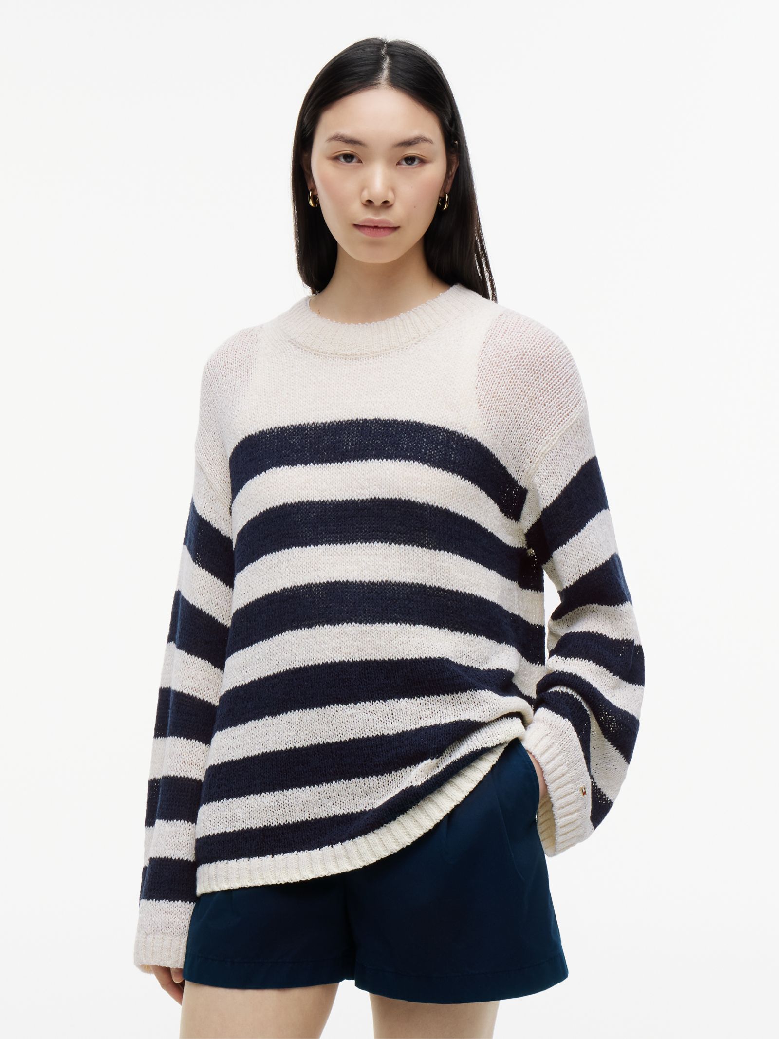 Tommy Hilfiger Gestreepte relaxed fit trui met ronde hals