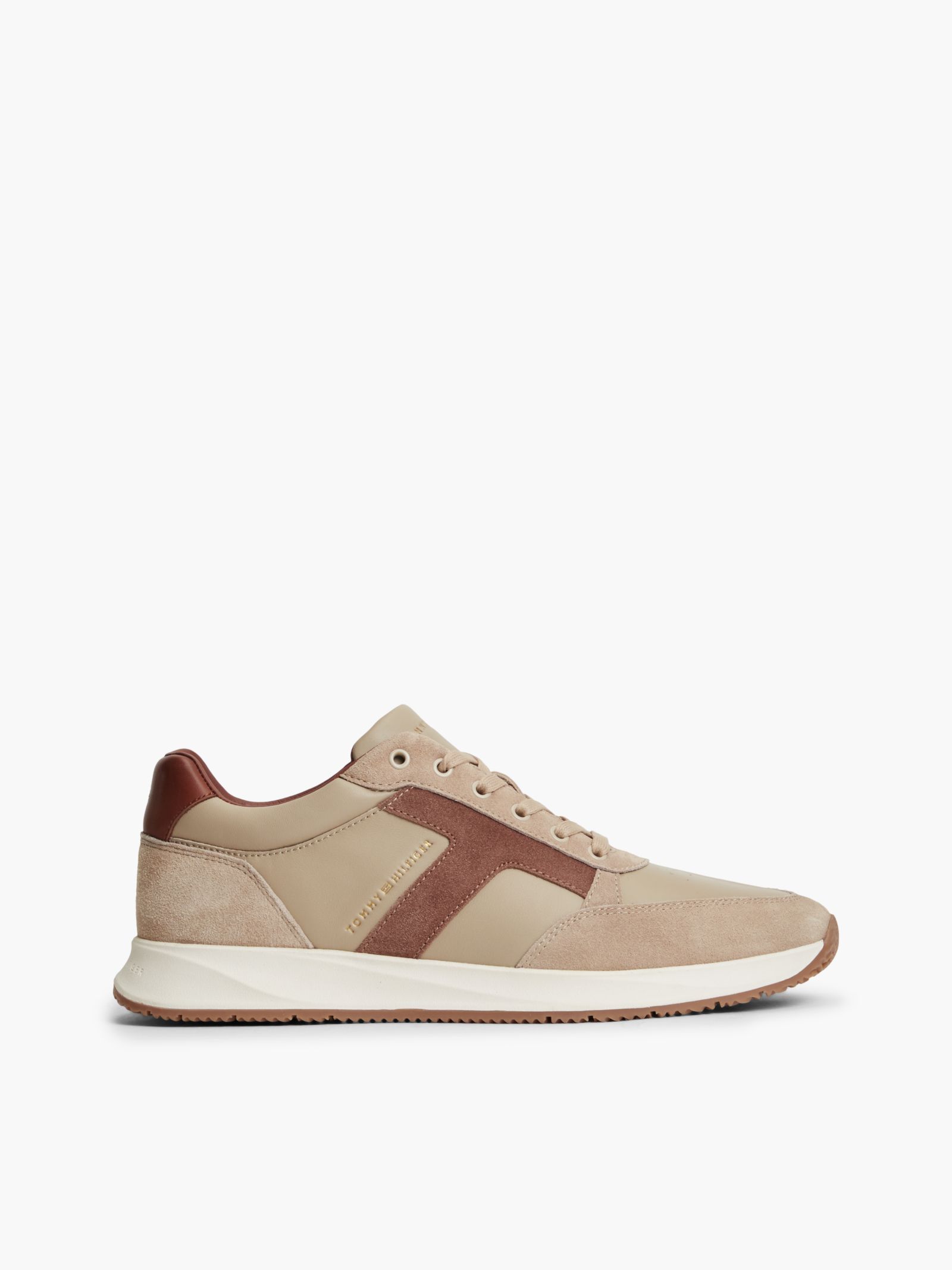 Tommy Hilfiger leren sneaker met gemengde texturen in beige