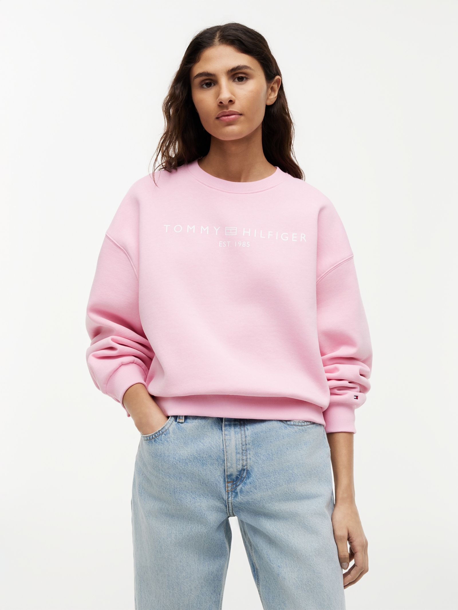 Tommy Hilfiger relaxed fleece sweatshirt met logo in roze