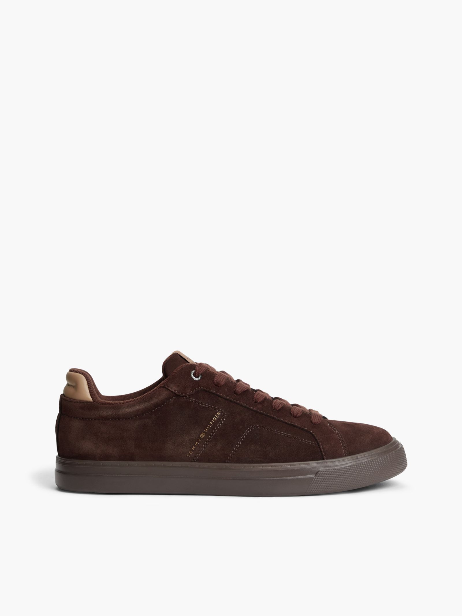 Tommy Hilfiger Lichtgewicht court sneaker van suède met metallic logo in bruin