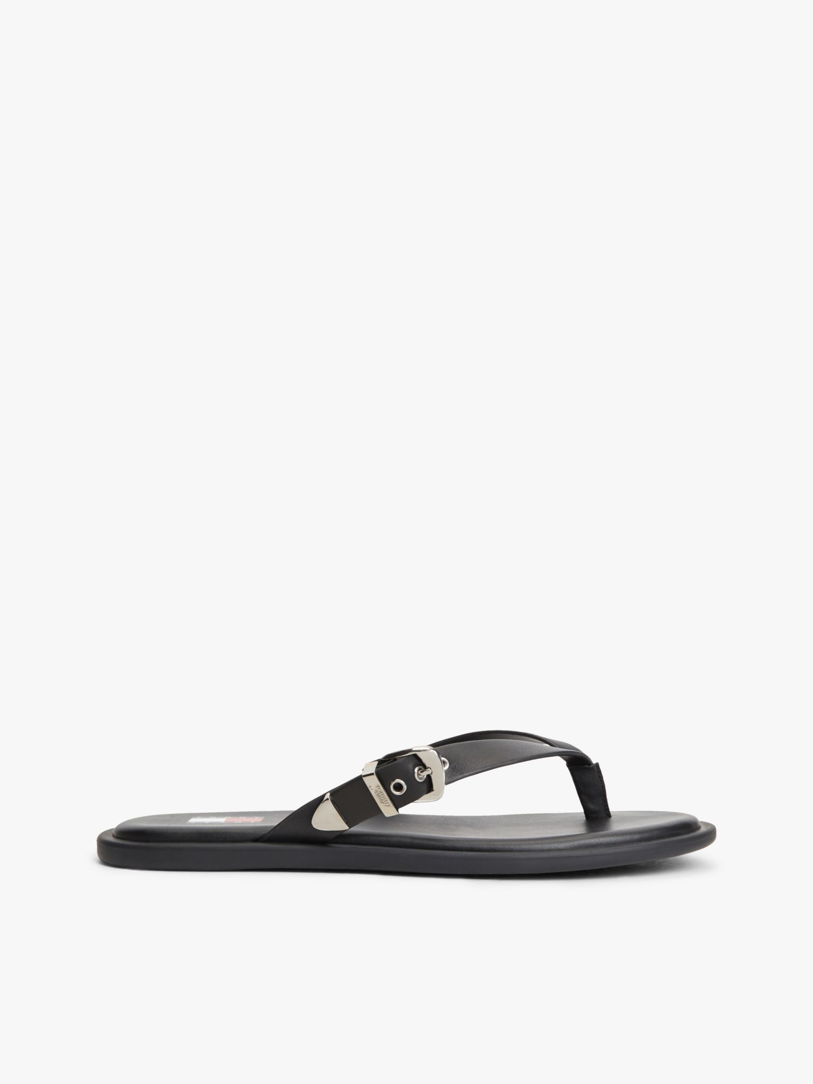 Tommy Jeans leren teenslipper met gesp in zwart