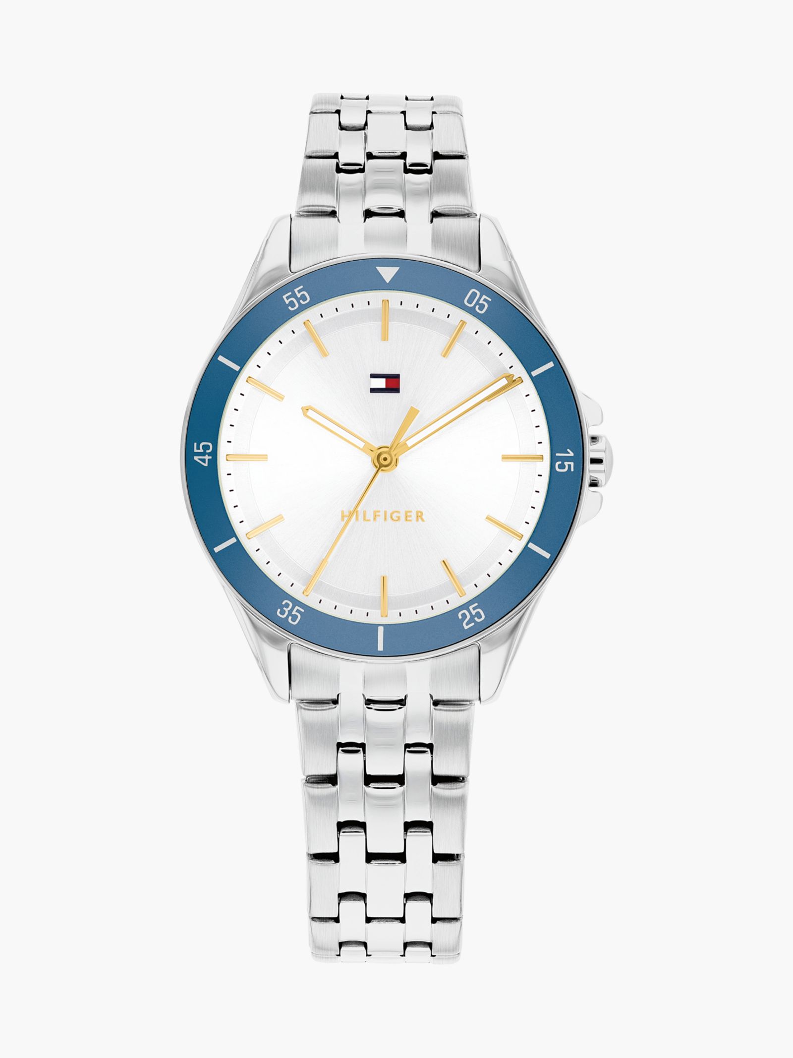Tommy Hilfiger Horloge met blauwe bezel en witte wijzerplaat