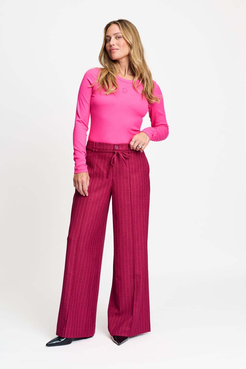 Pom Amsterdam Broek Jess Striped Burgundy Bordeaux Rood dames