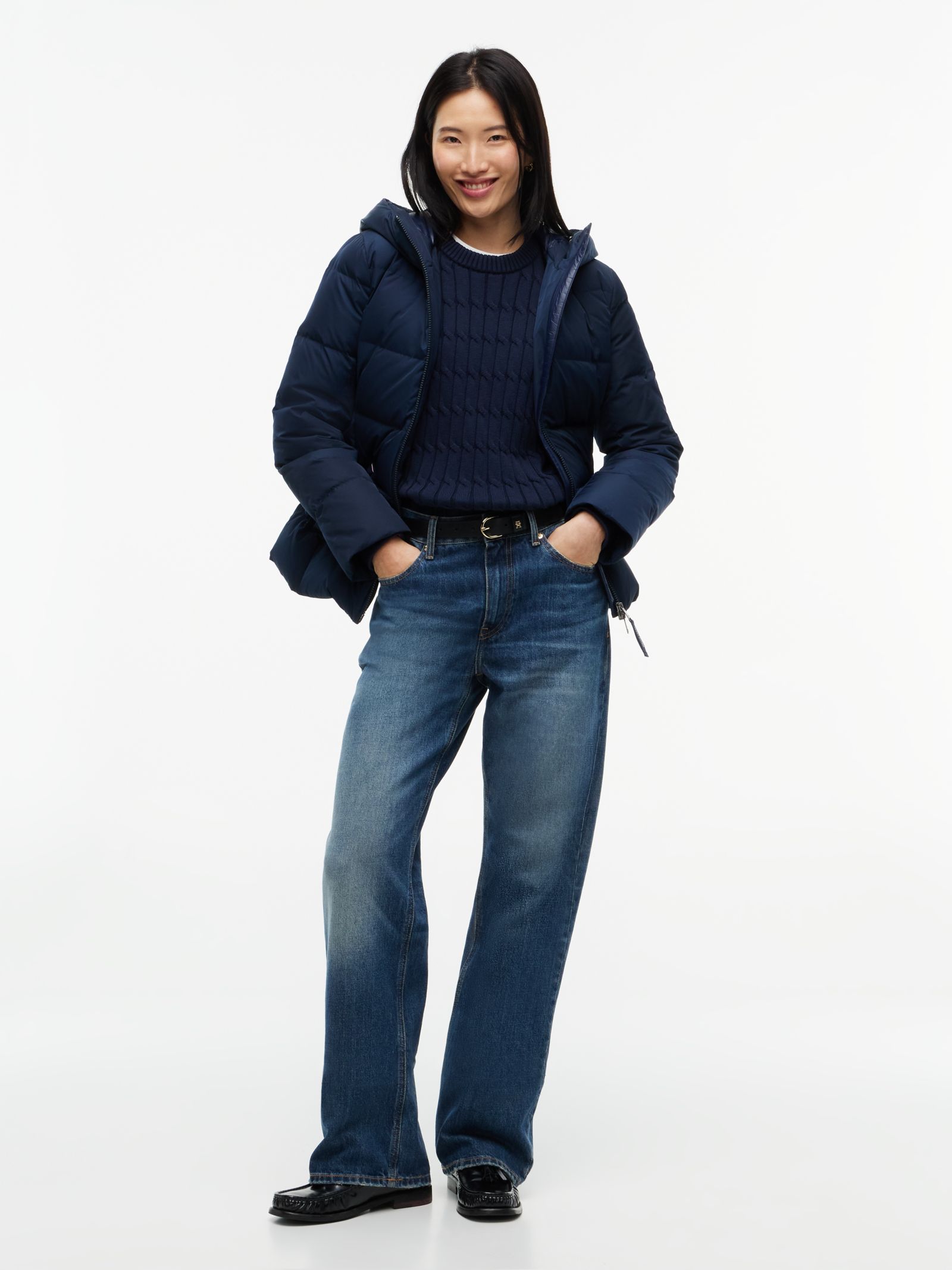 Tommy Hilfiger Slim fit donsjack met capuchon in marine