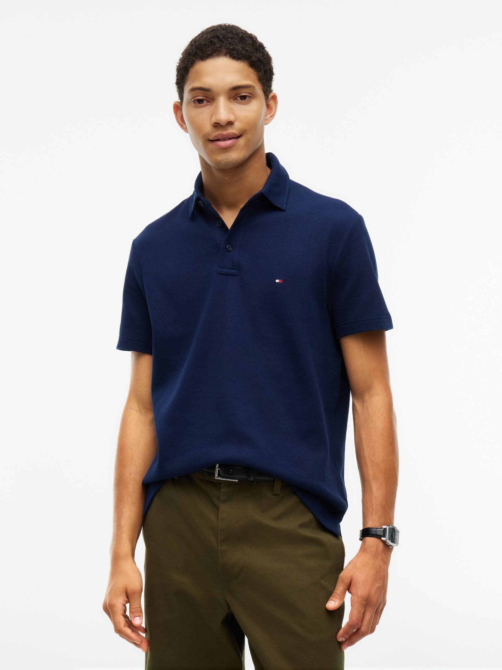 Tommy Hilfiger Regular Fit Poloshirt met wafelsteek in marine