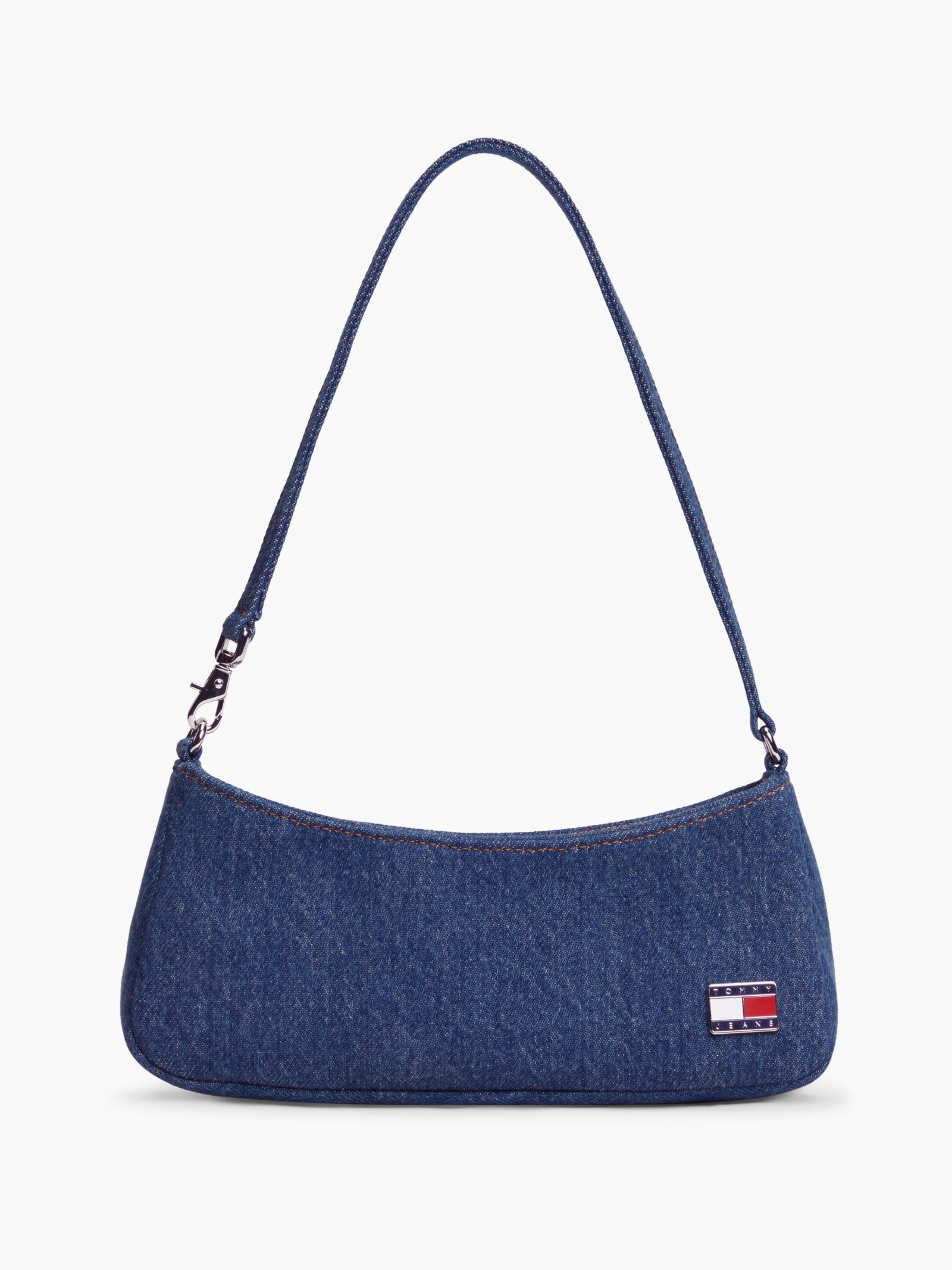 Tommy Jeans denim schoudertas met metalen logo in blauw