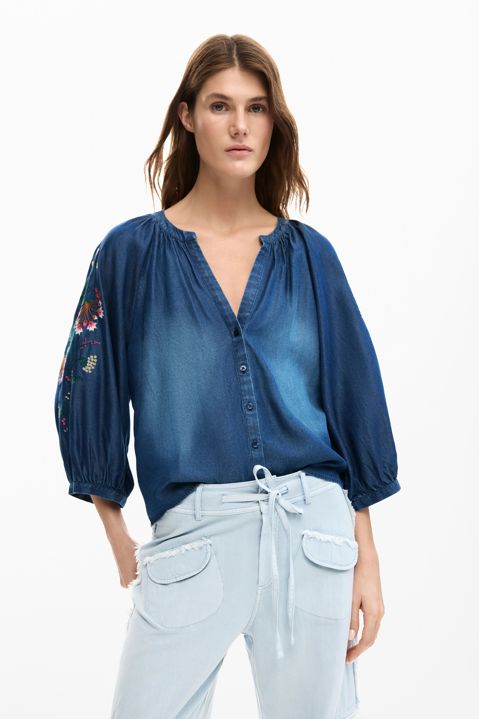 Desigual Blouse met geborduurde pofmouwen