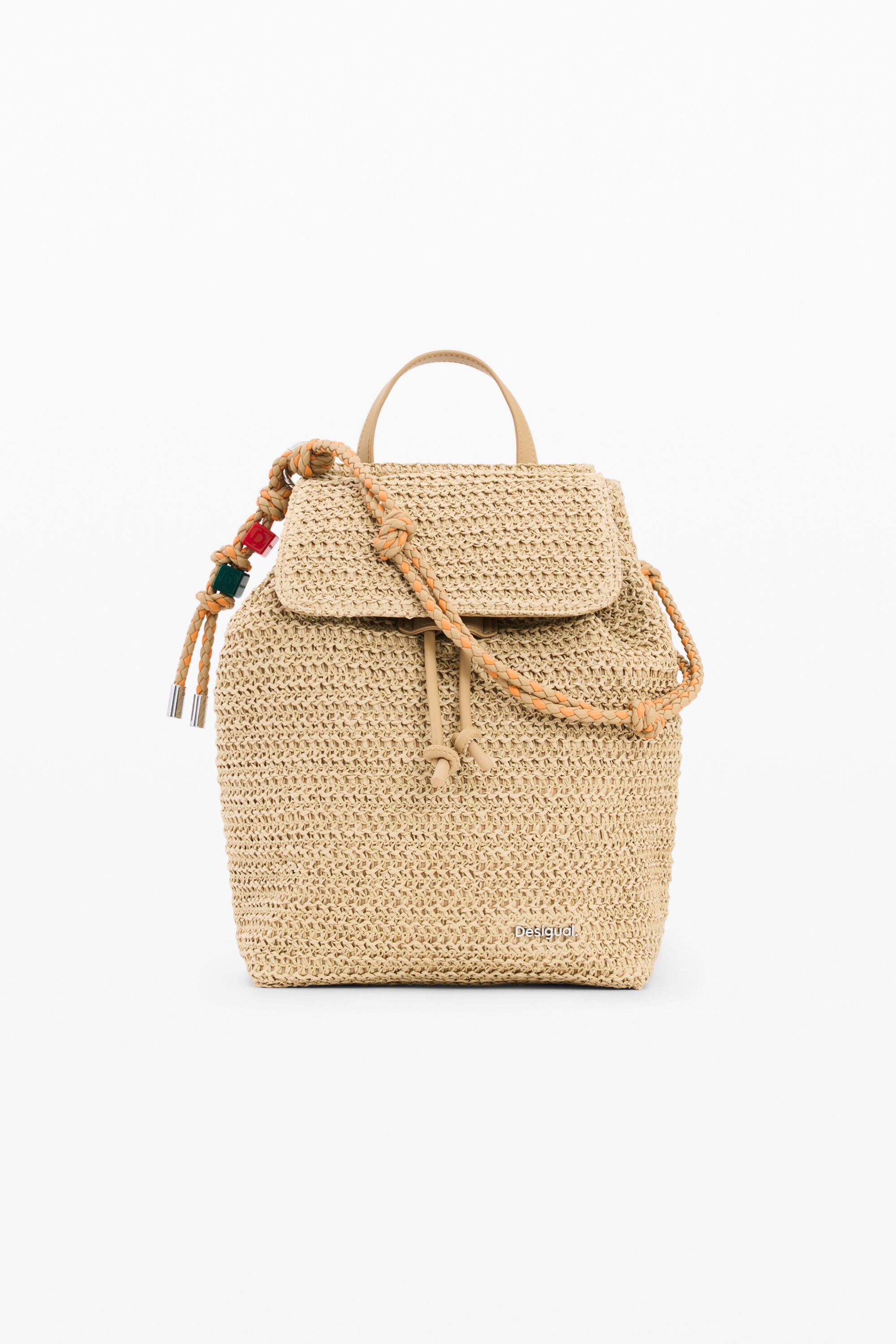 Desigual Kleine raffia rugzak met charms