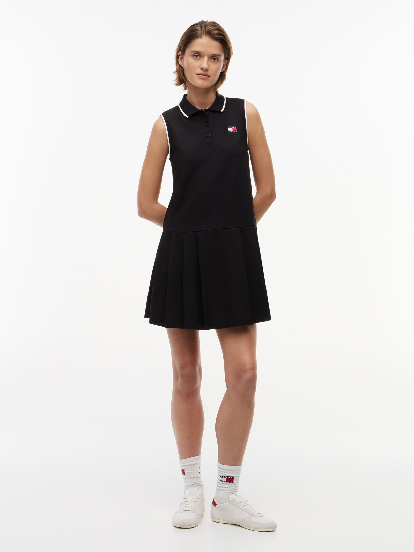 Tommy Jeans Piqué mini polojurk met Tommy badge in zwart