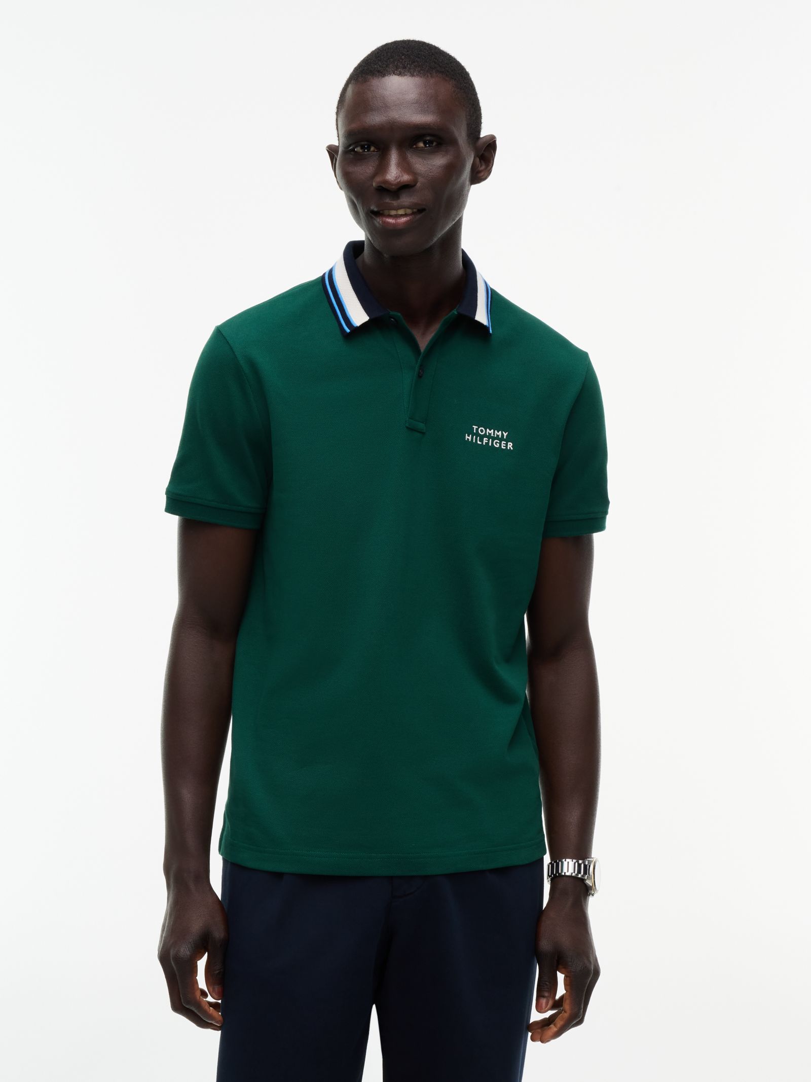 Tommy Hilfiger Regular fit jersey poloshirt met streepdetail in groen