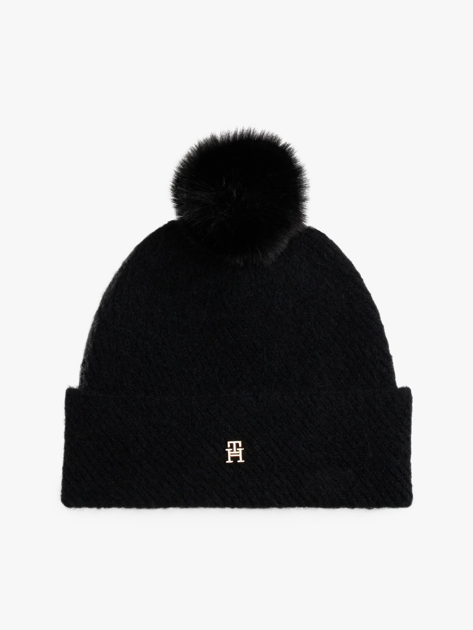 Tommy Hilfiger Chic Beanie met pompon en wol in zwart
