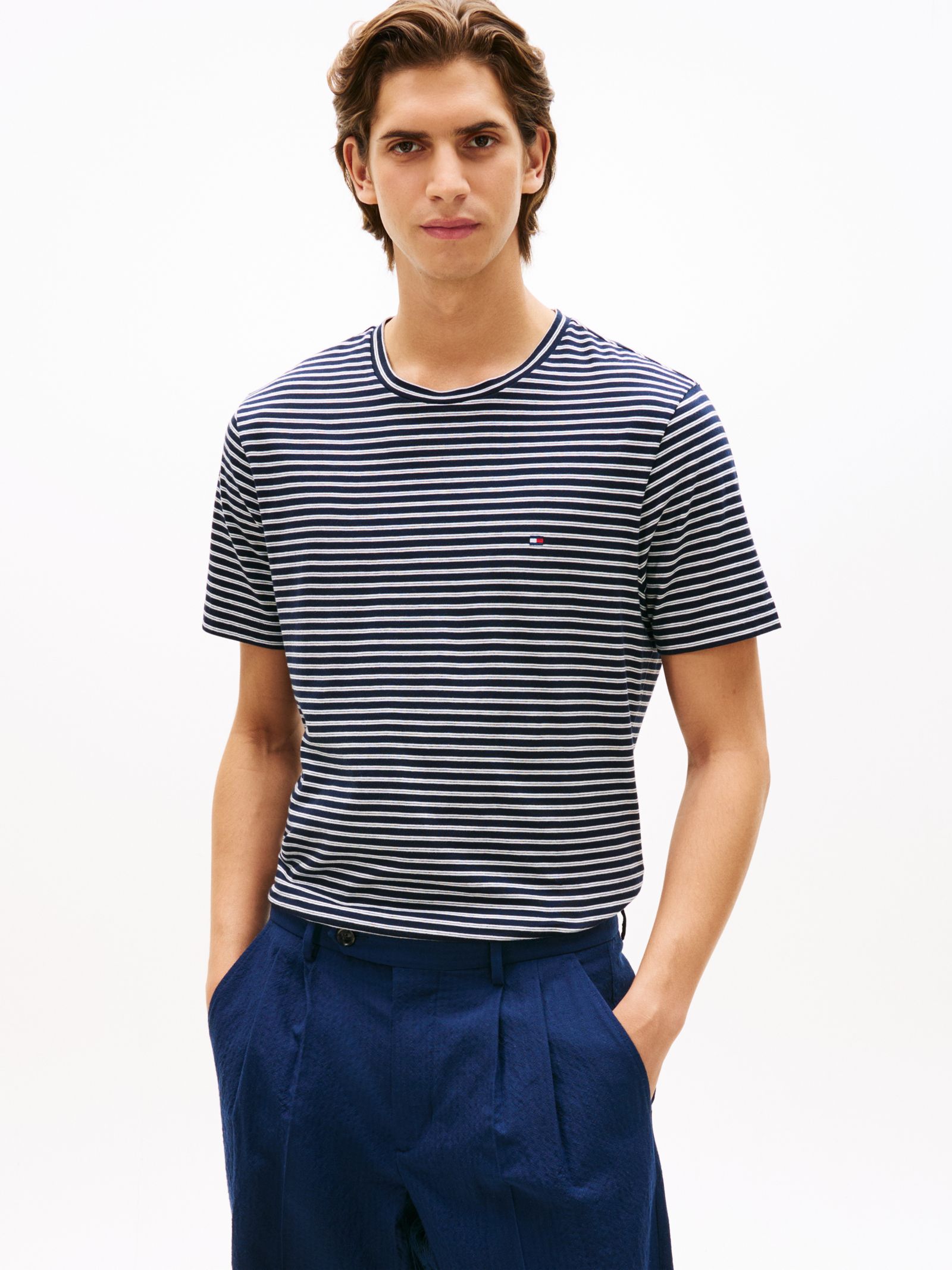 Tommy Hilfiger Jersey T-shirt met strepen en geborduurd logo in marine