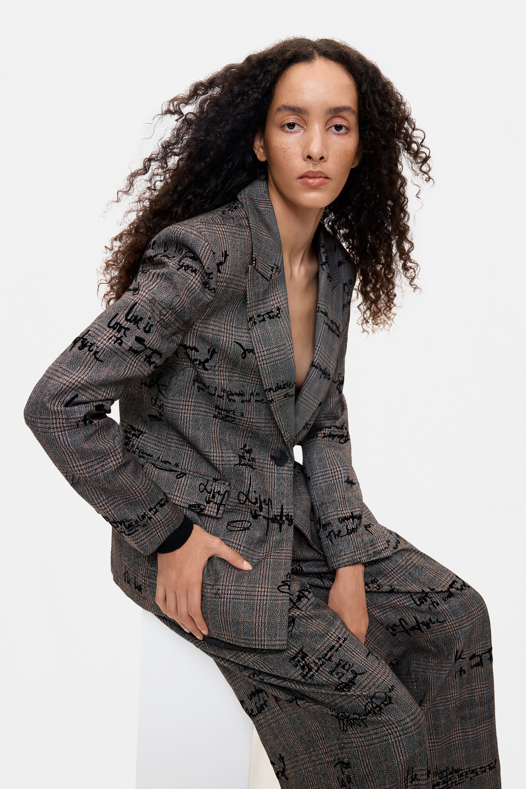 Desigual Geruite blazer lettering