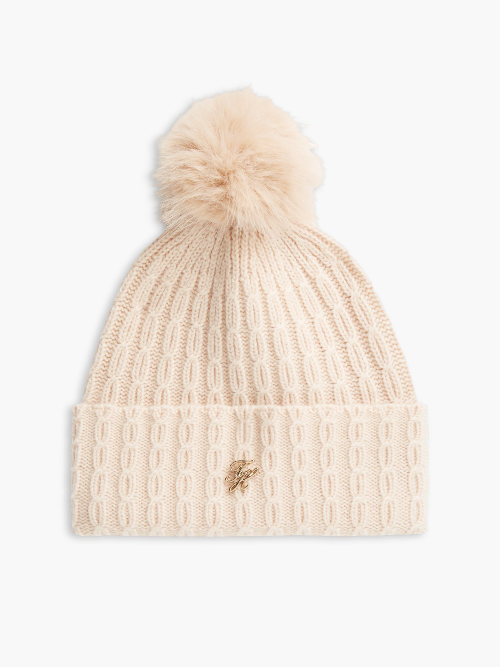 Tommy Hilfiger beanie met pompon en kasjmier in beige